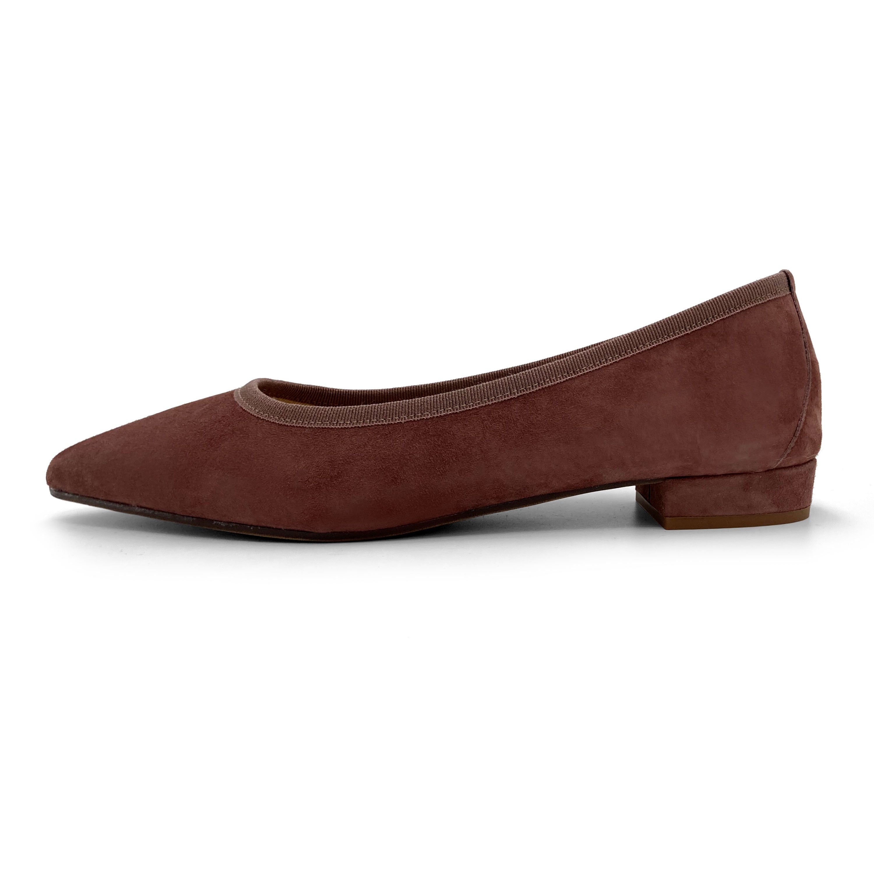 Pointed toe wine suede ballet flats