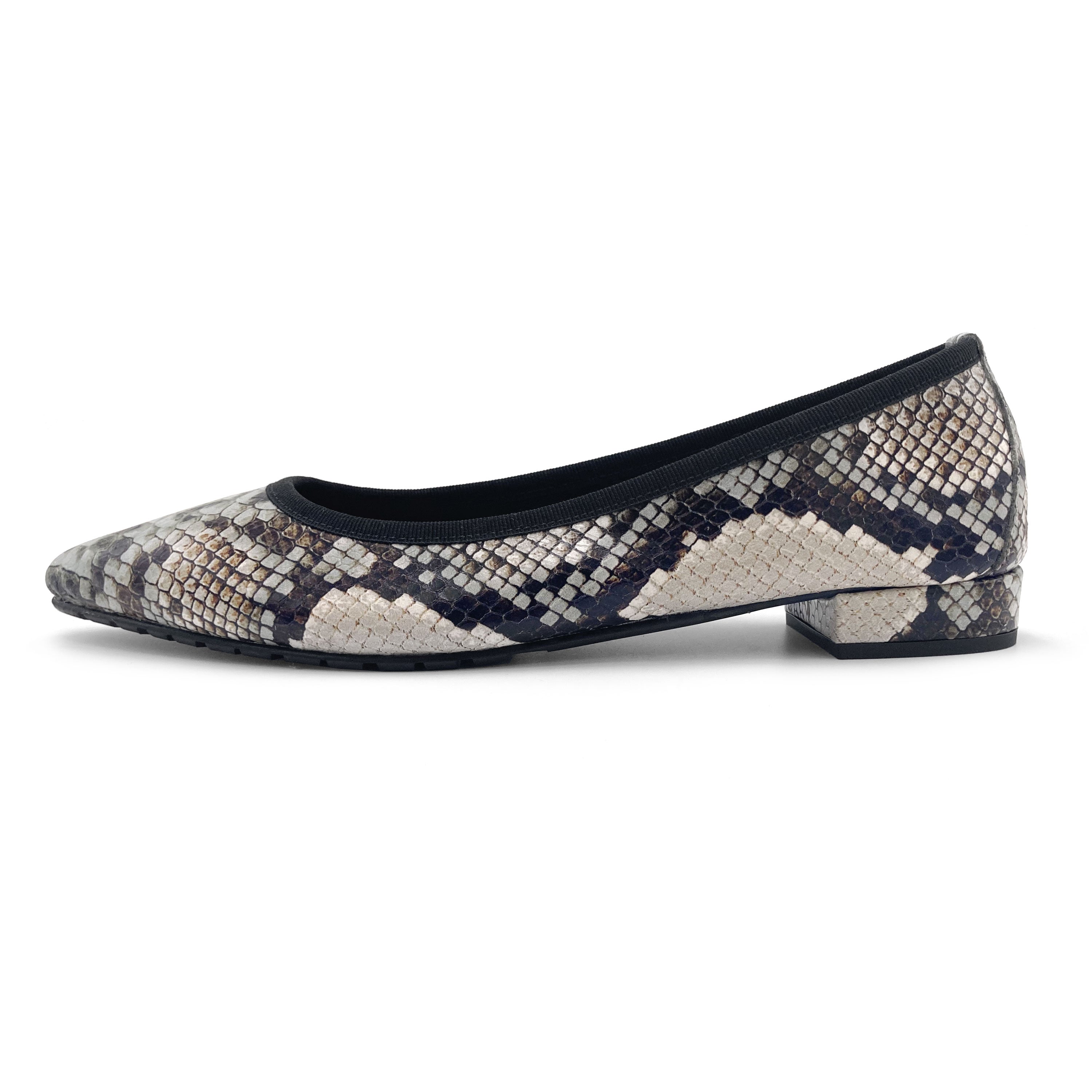 Snake print leather pointed toe ballet flats