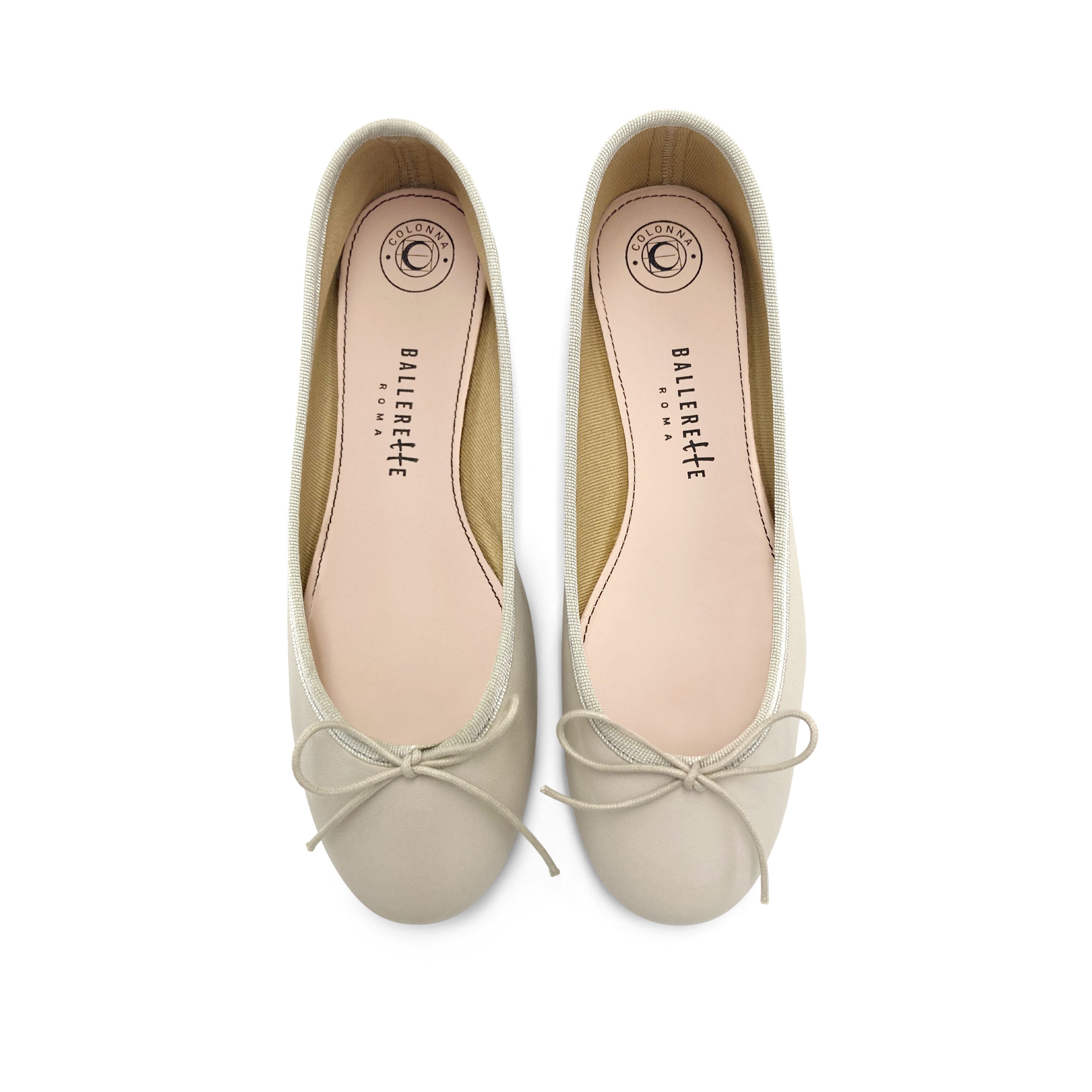 Beige leather ballet flats