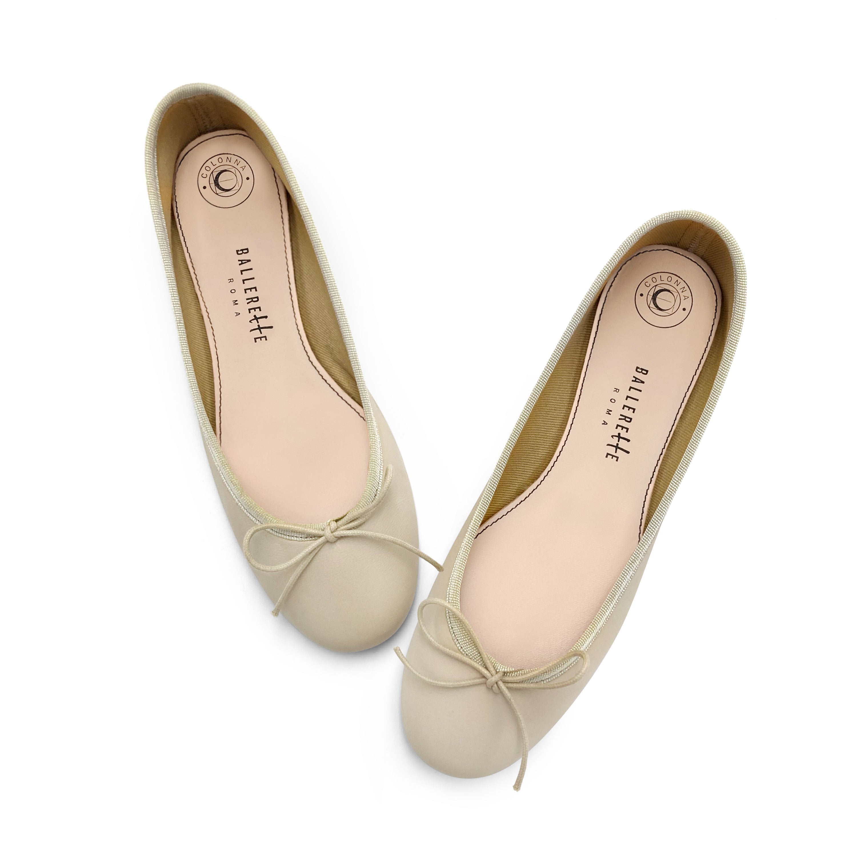 Beige leather ballet flats