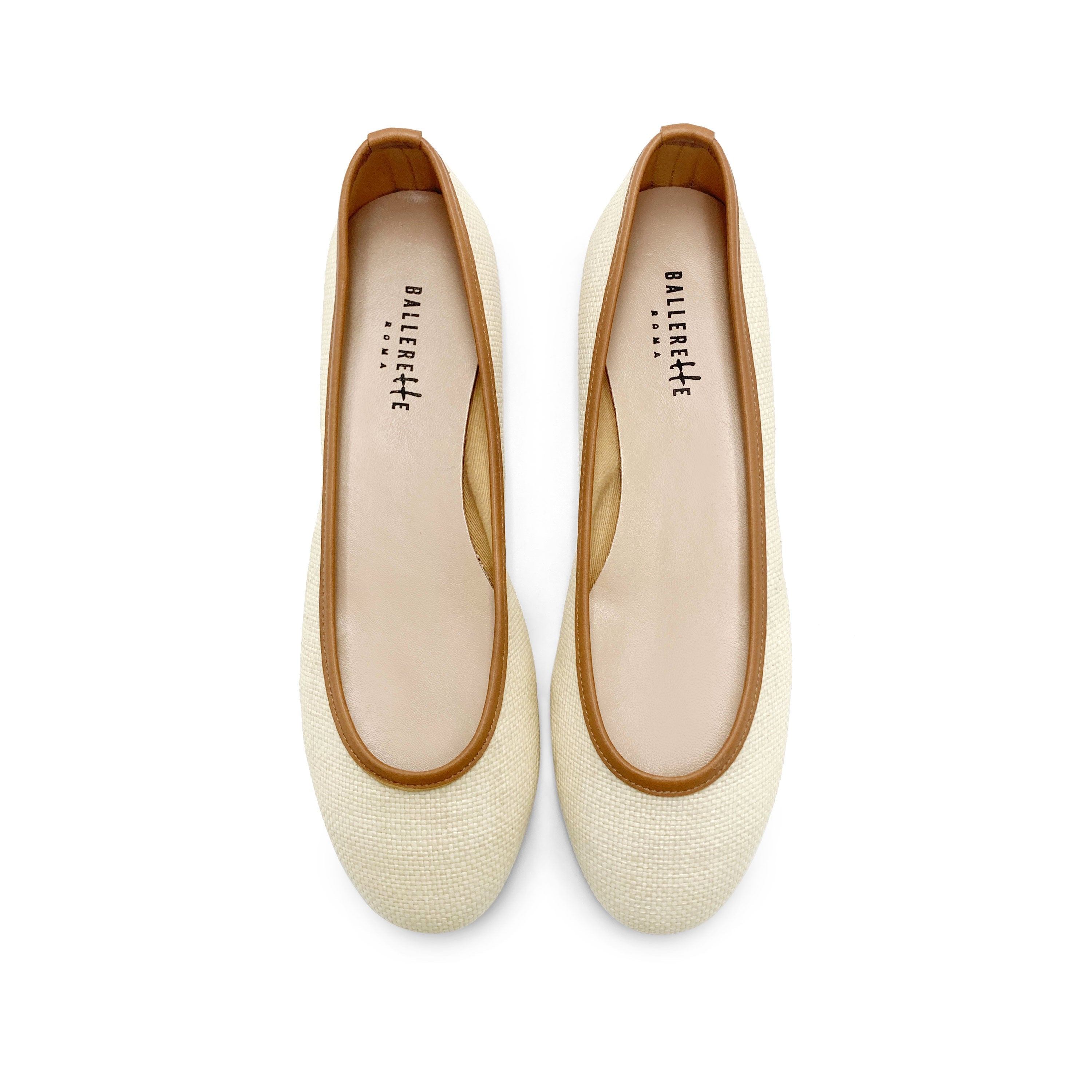 Beige summer raffia ballet flats