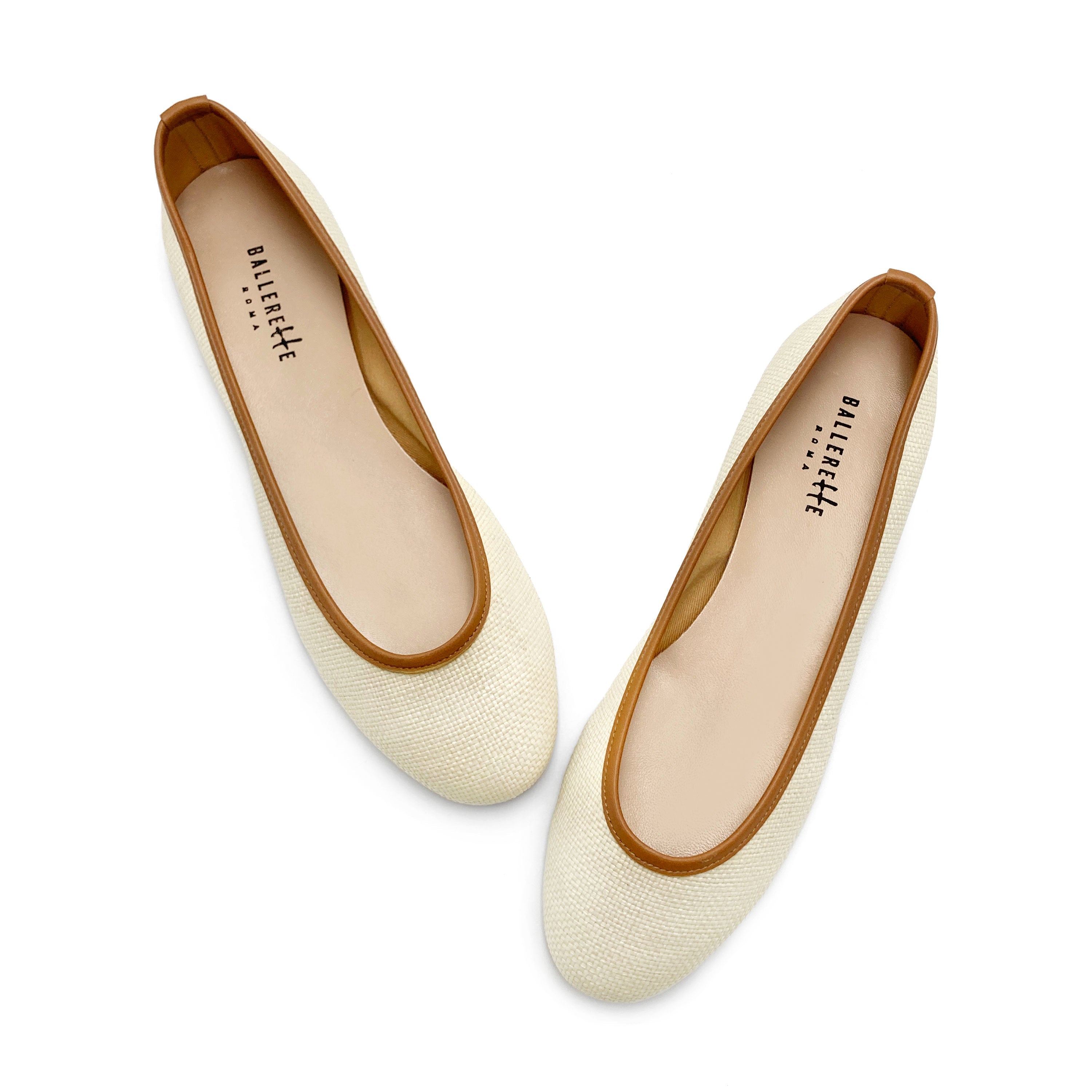 Beige summer raffia ballet flats