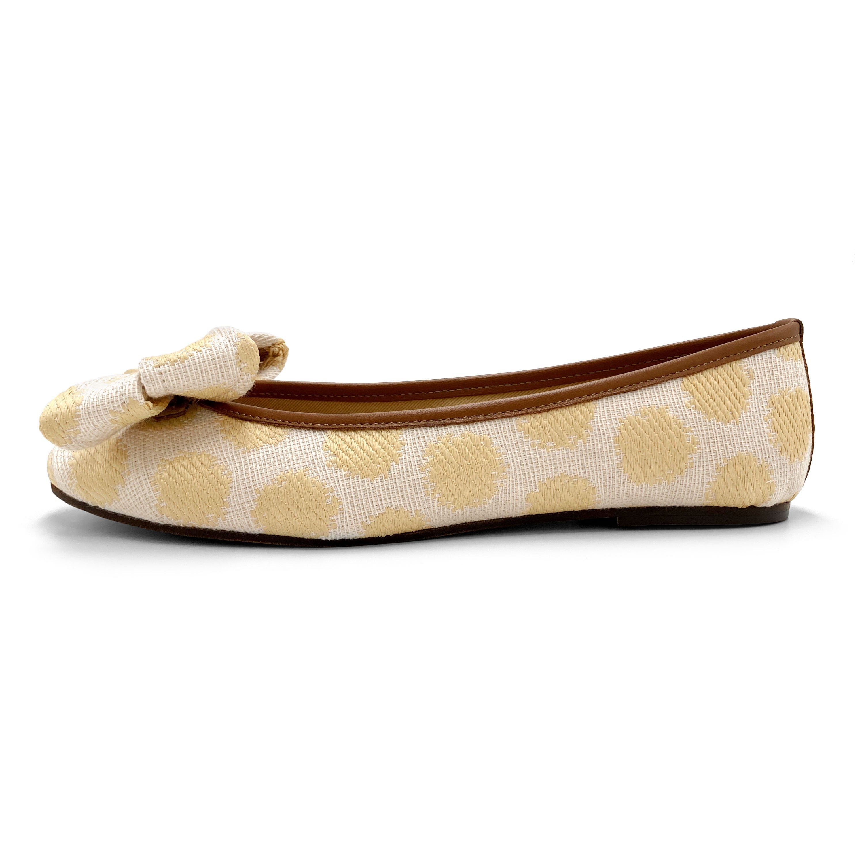 Summer polka dot raffia ballerinas with bow