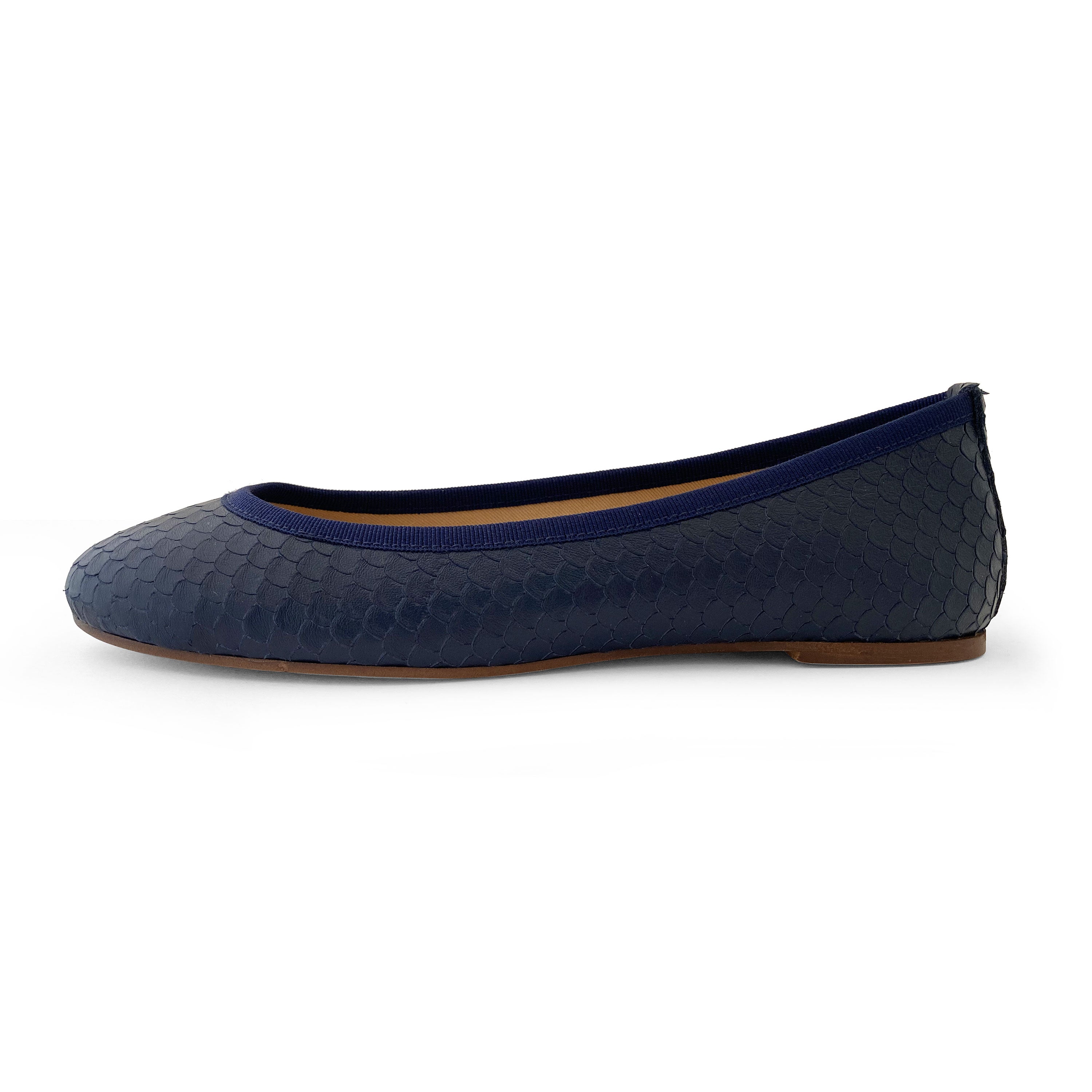 Blue leather ballet flats, snakeskin effect