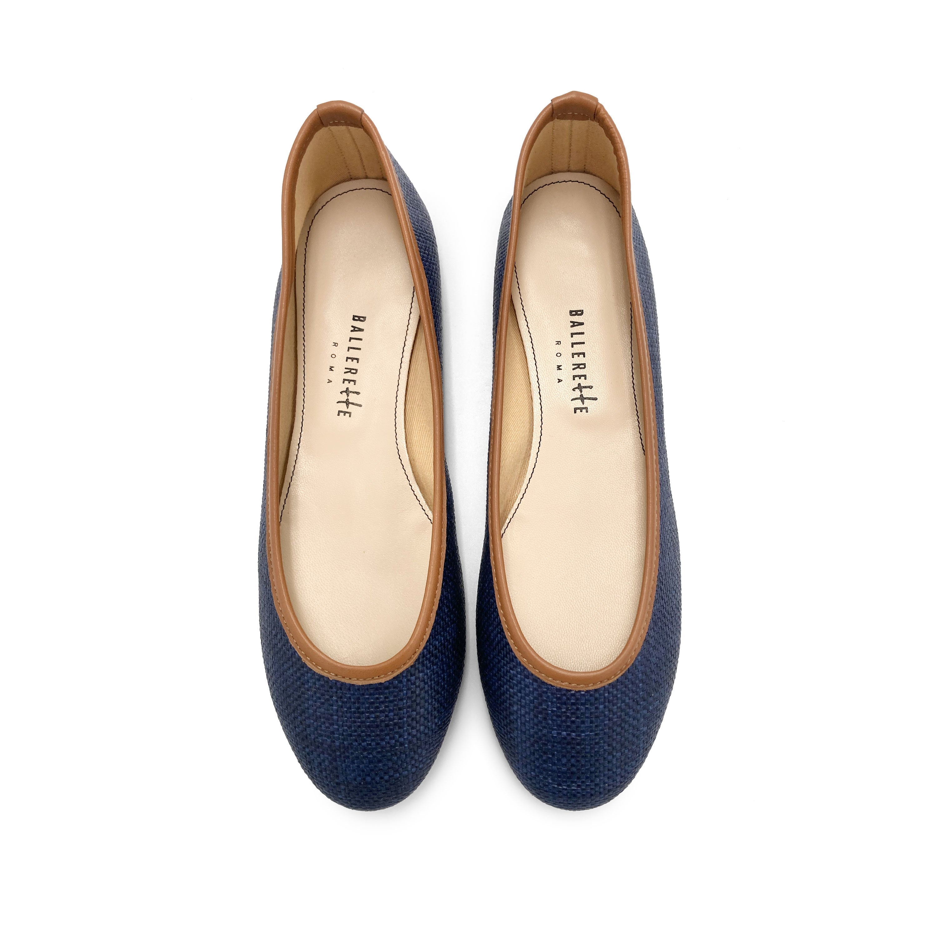 Blue summer raffia ballet flats