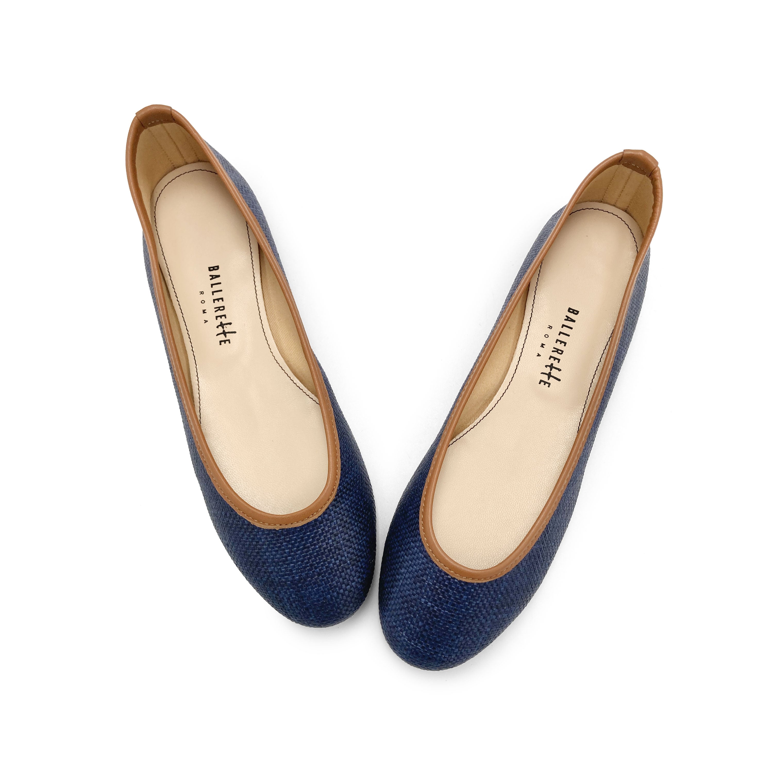 Blue summer raffia ballet flats
