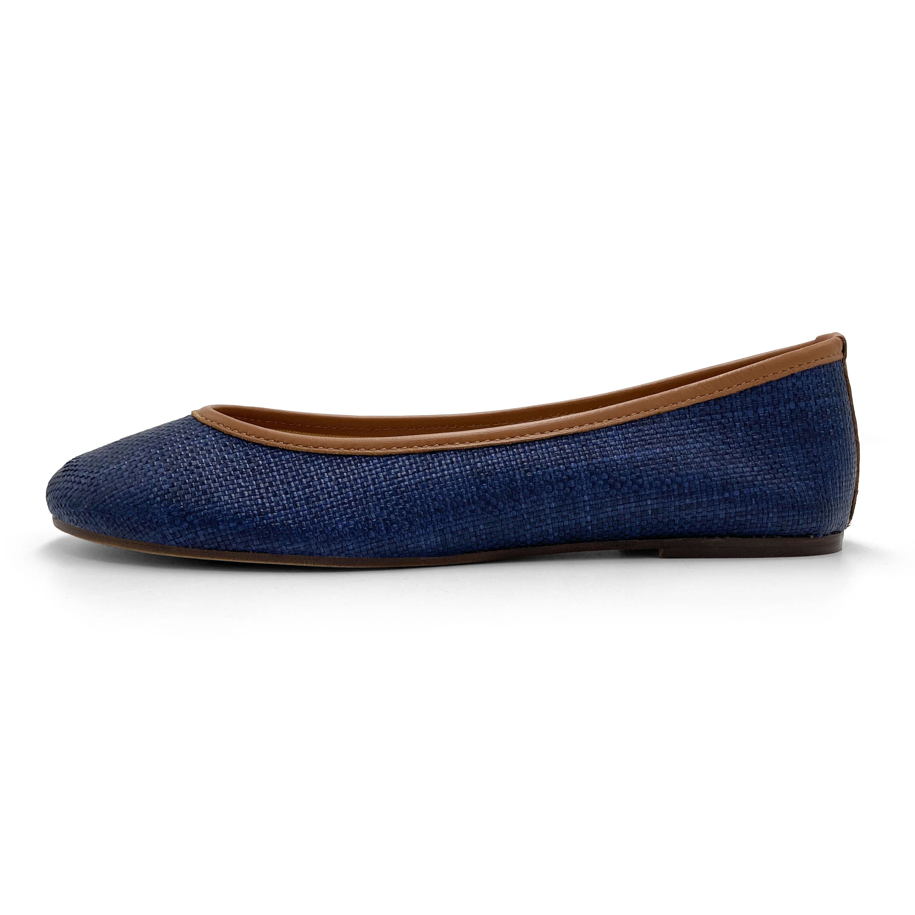Blue summer raffia ballet flats