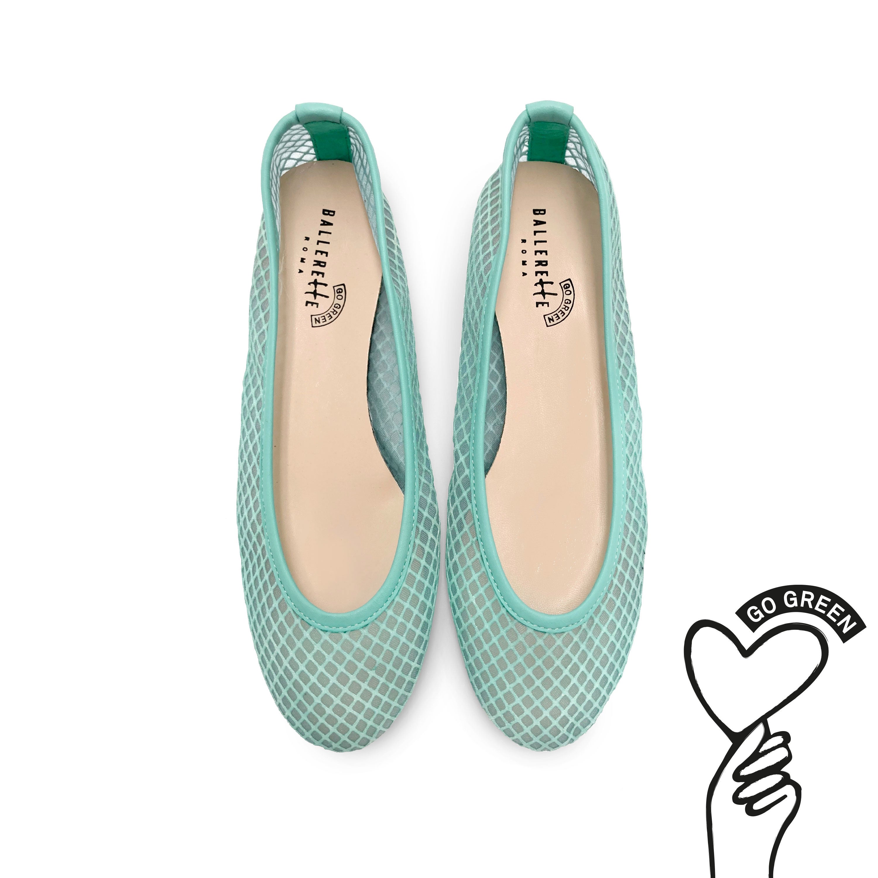 Aqua transparent mesh ballet flats in eco recycled fabric