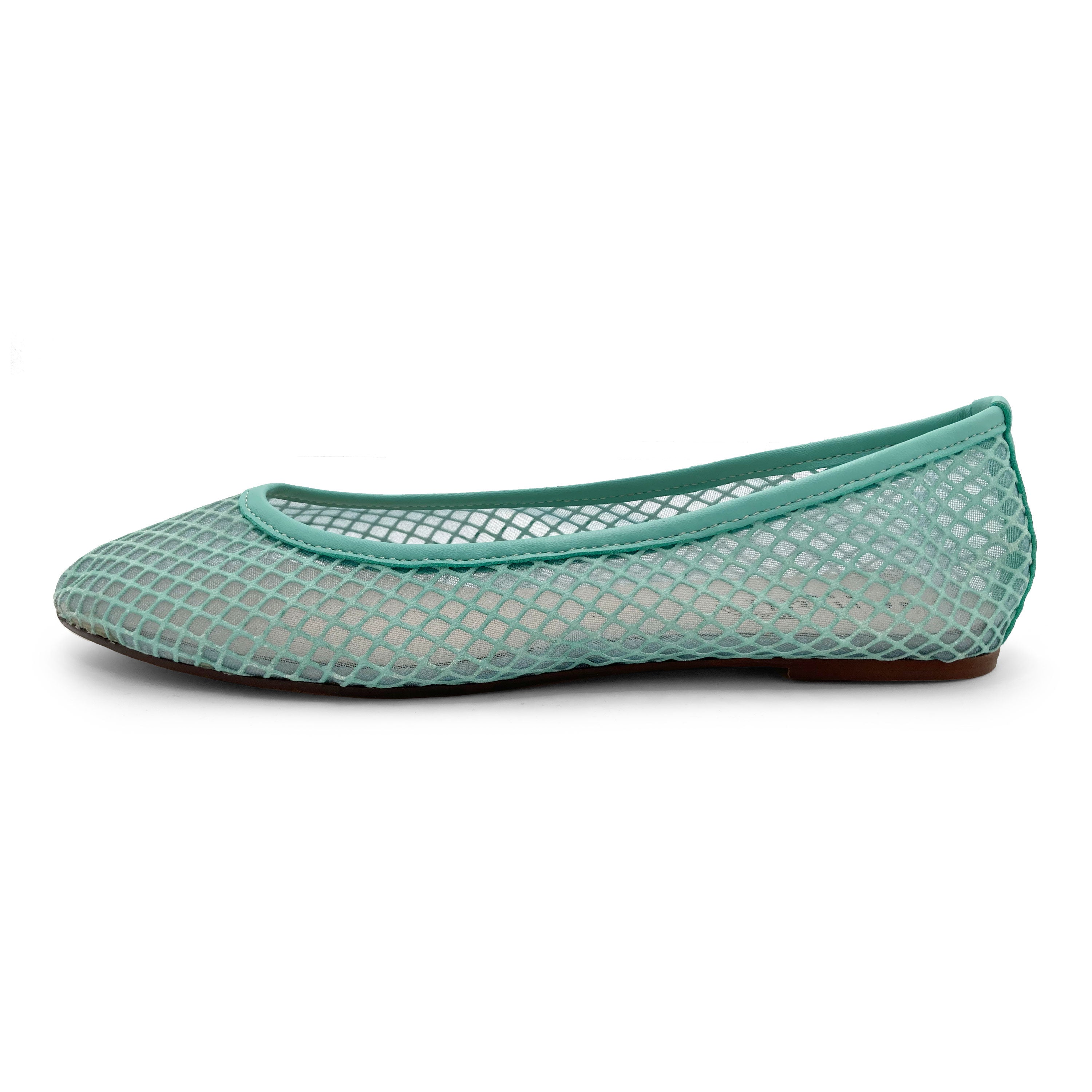 Aqua transparent mesh ballet flats in eco recycled fabric