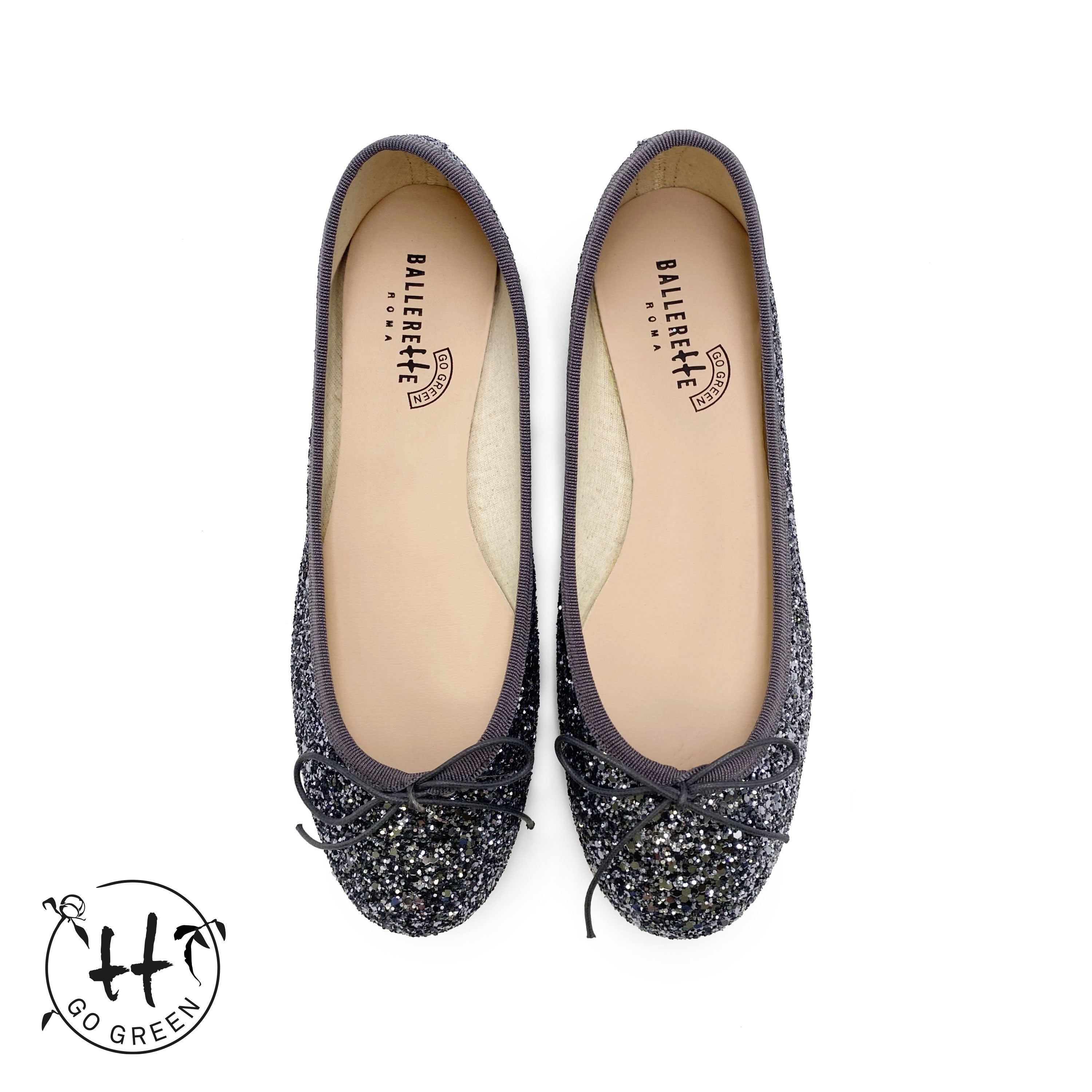 TT GO GREEN Collection - Iron-colored glitter ballet flats in ECO fabric