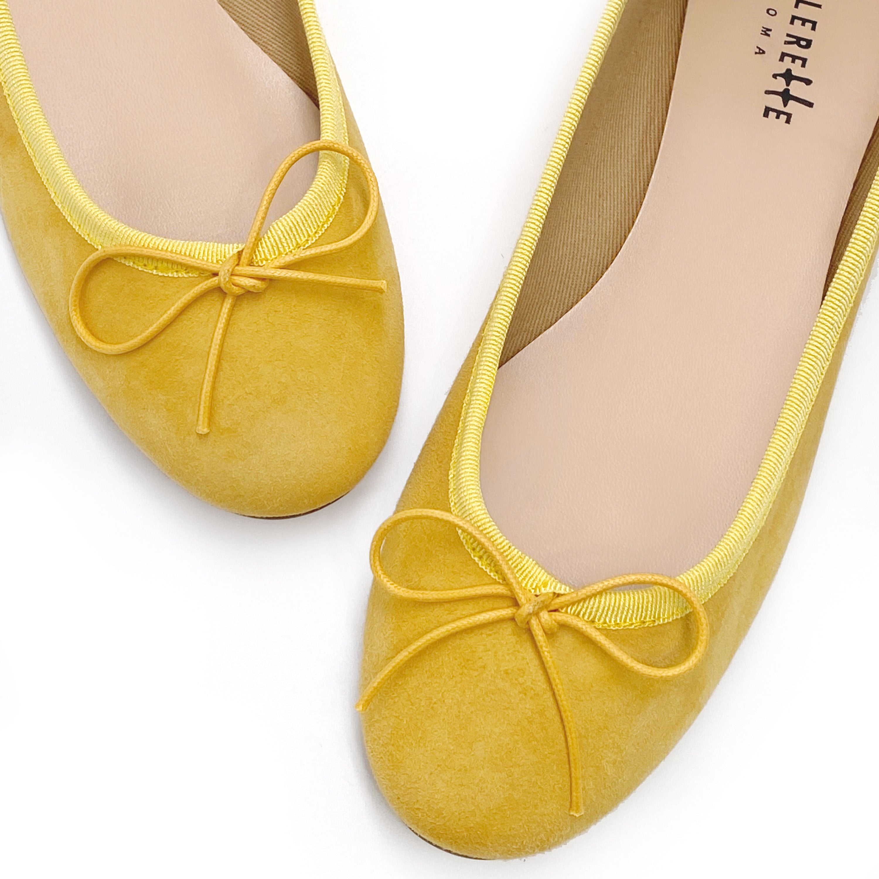 Yellow suede ballet flats