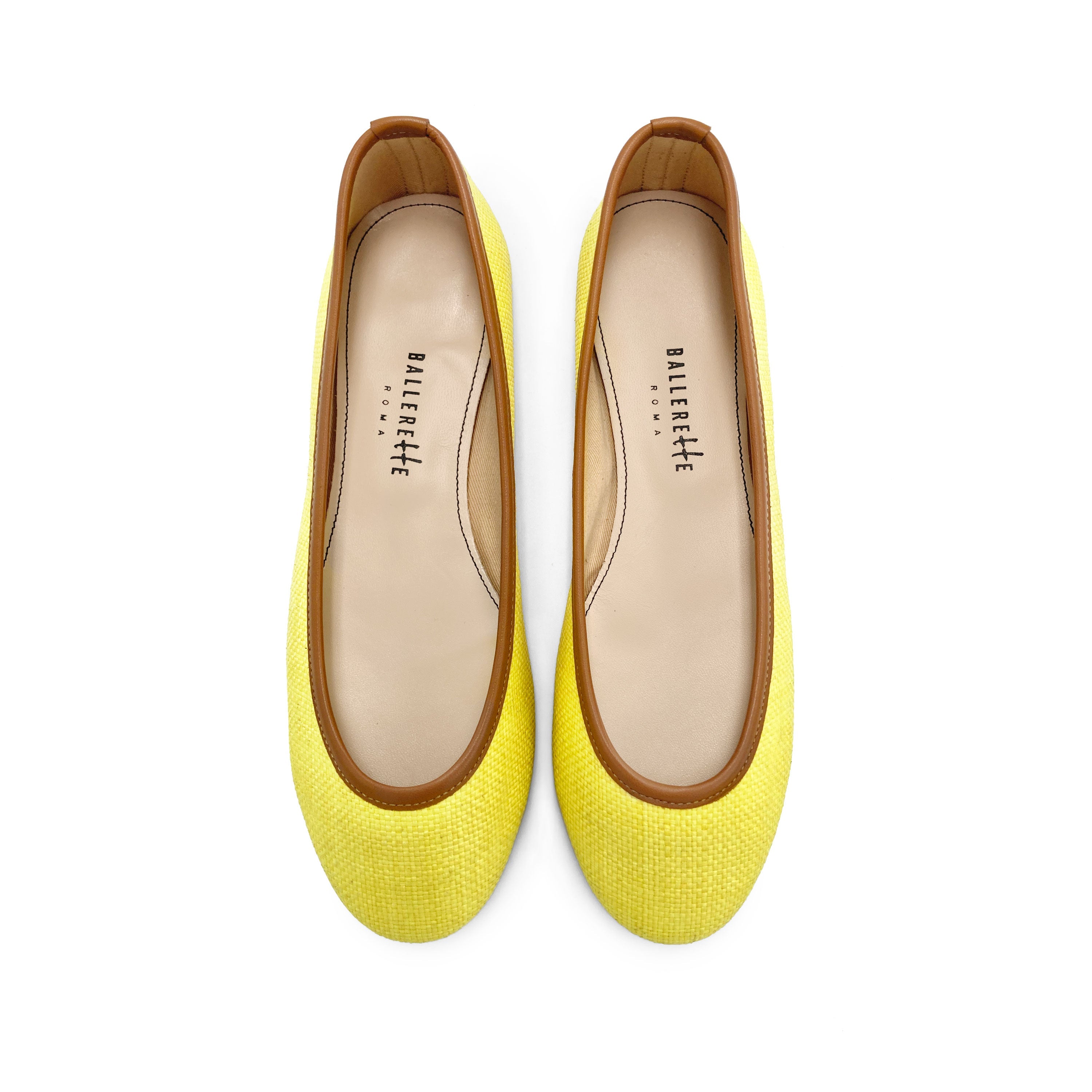 Yellow summer raffia ballet flats