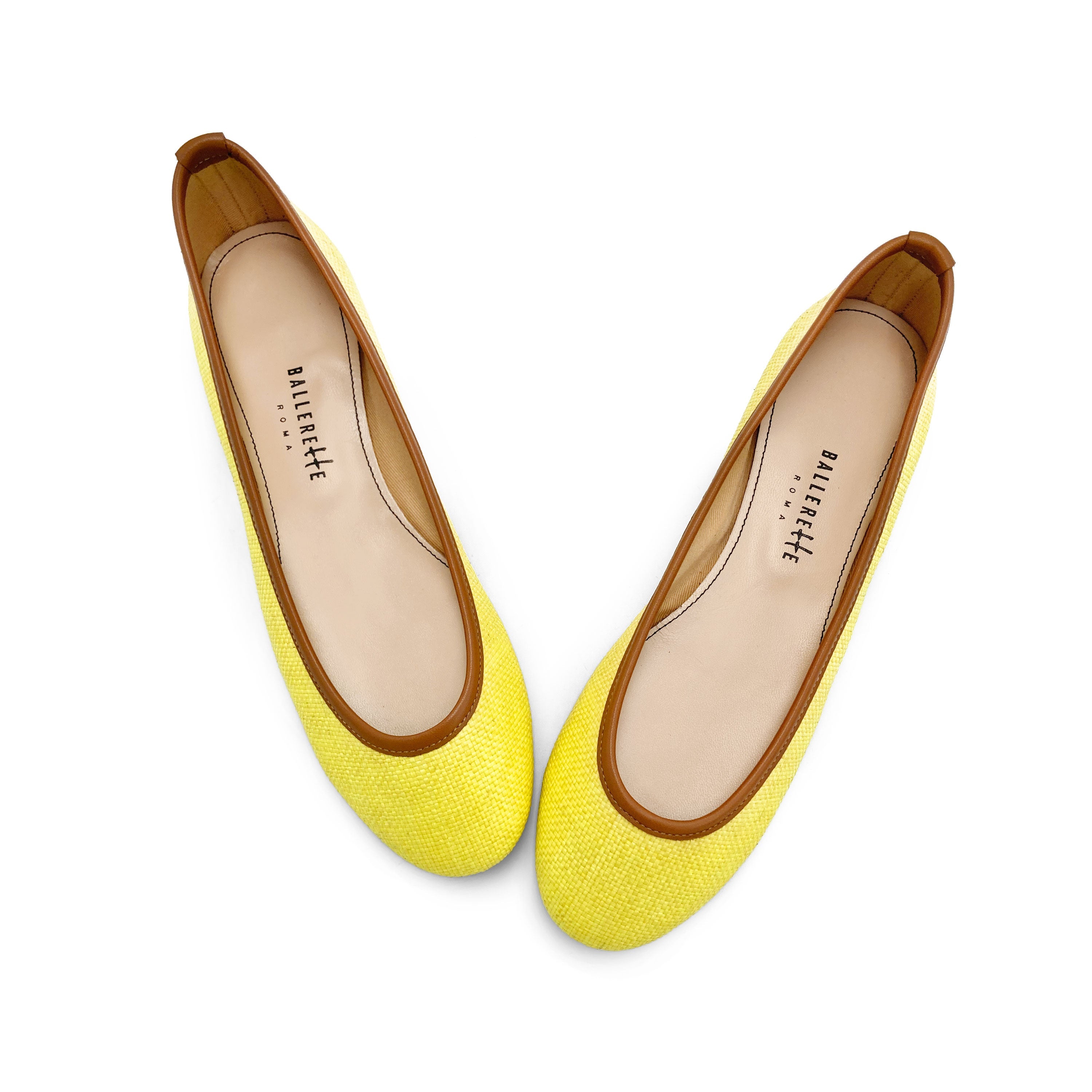 Yellow summer raffia ballet flats
