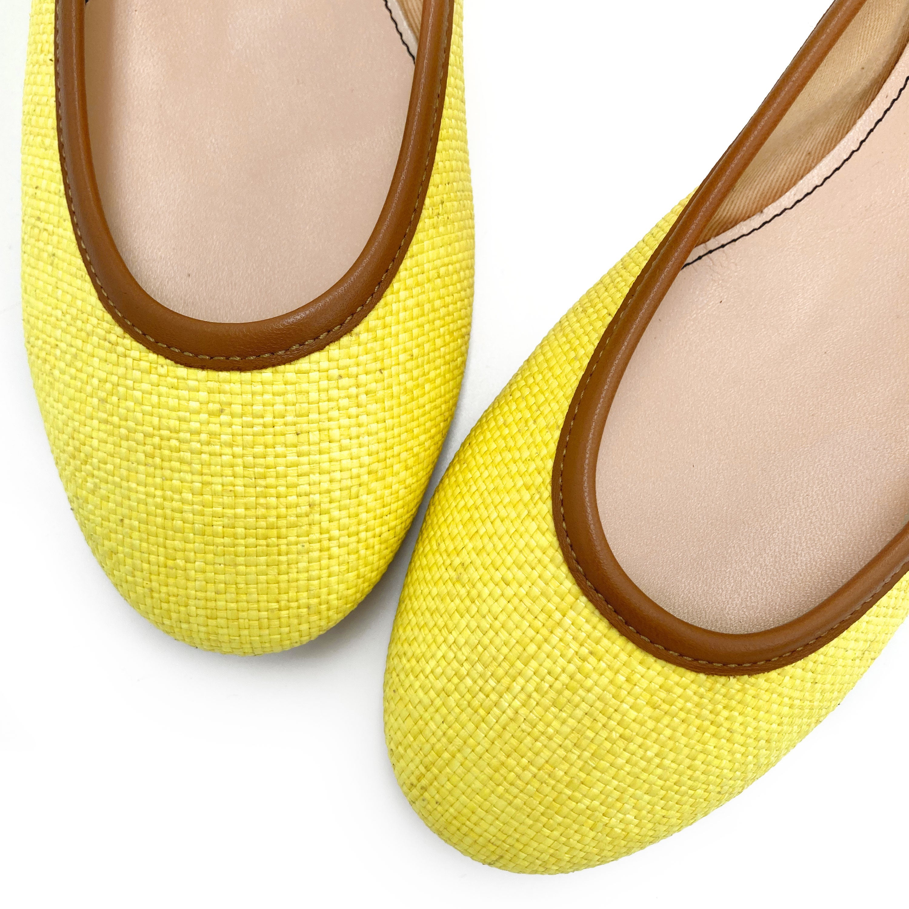 Yellow summer raffia ballet flats