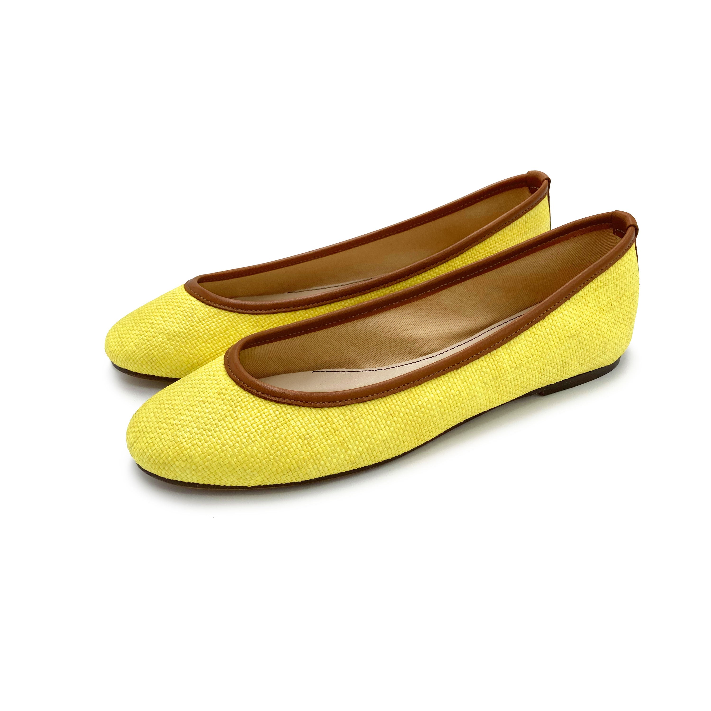 Yellow summer raffia ballet flats