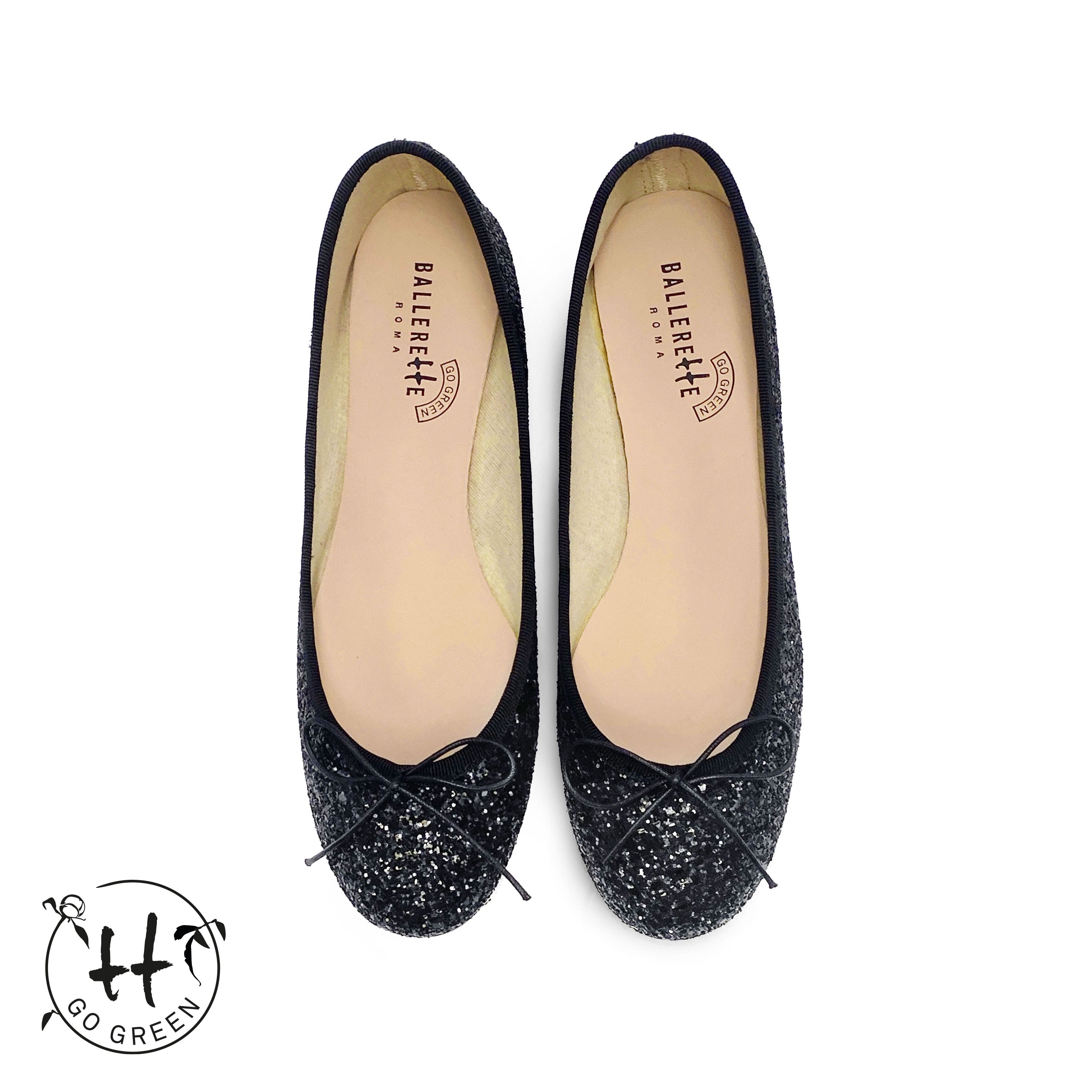 TT GO GREEN Collection - Black glitter ballet flats in ECO fabric
