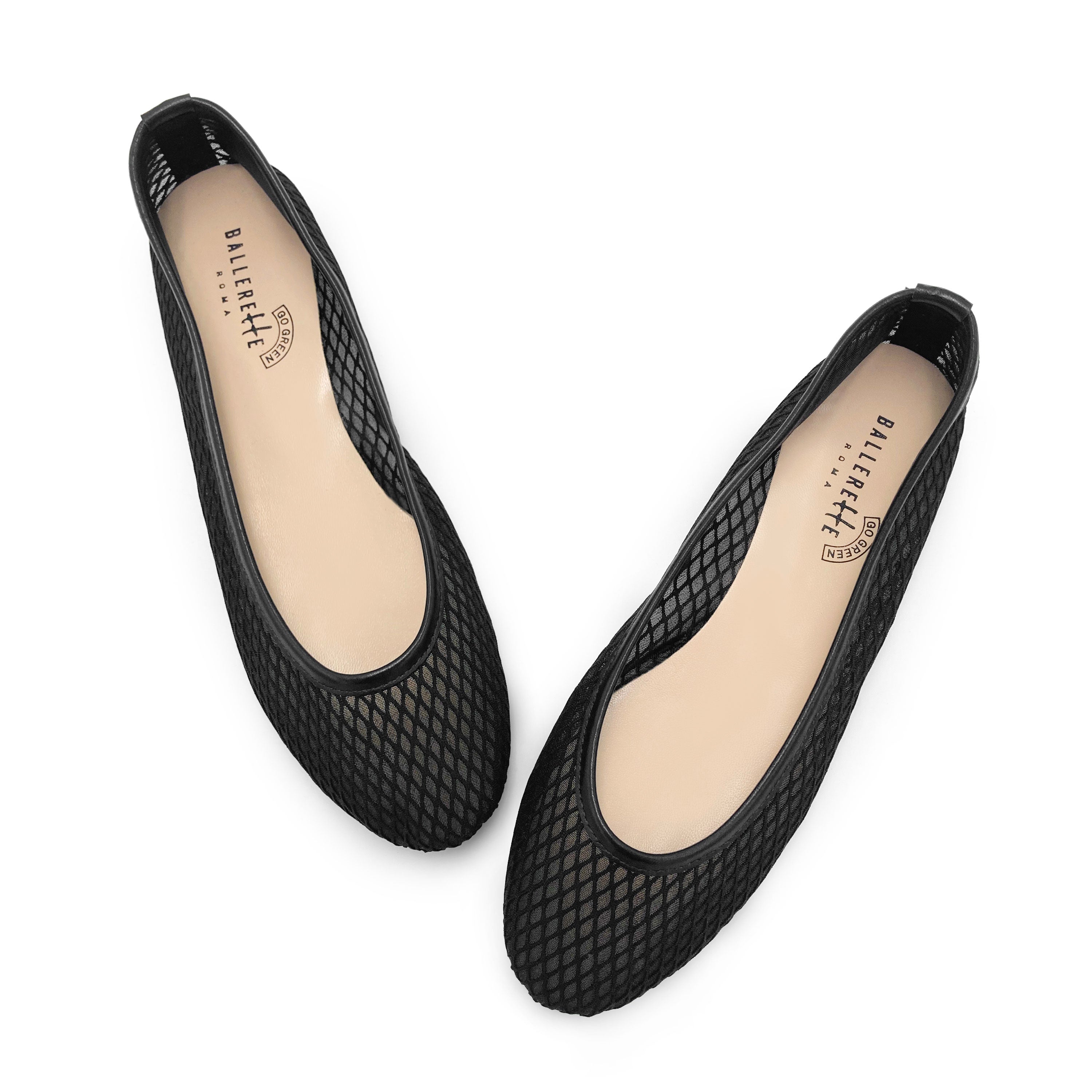 TT GO GREEN Collection - Black Transparent Mesh Ballet Flats in ECO Recycled Fabric