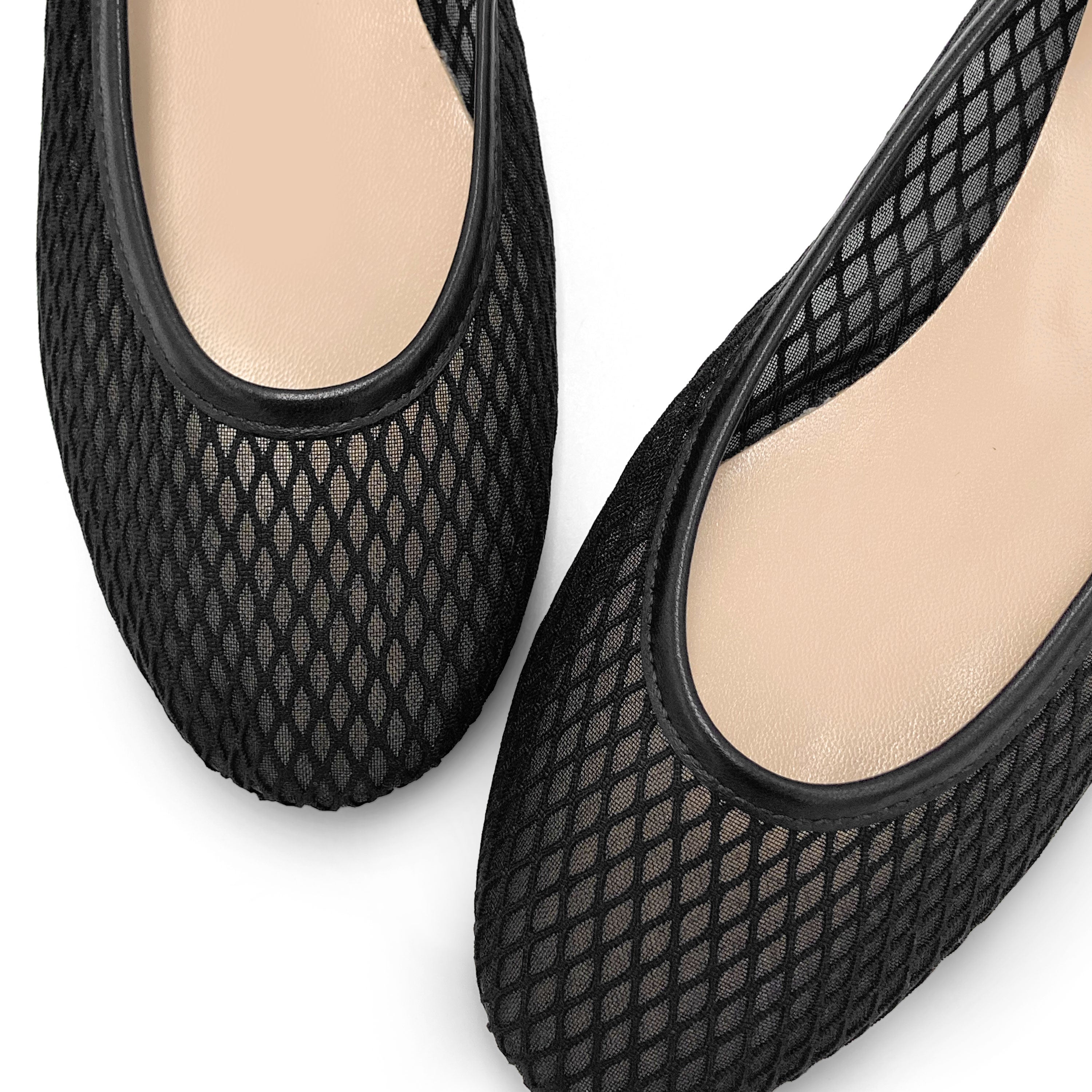 TT GO GREEN Collection - Black Transparent Mesh Ballet Flats in ECO Recycled Fabric