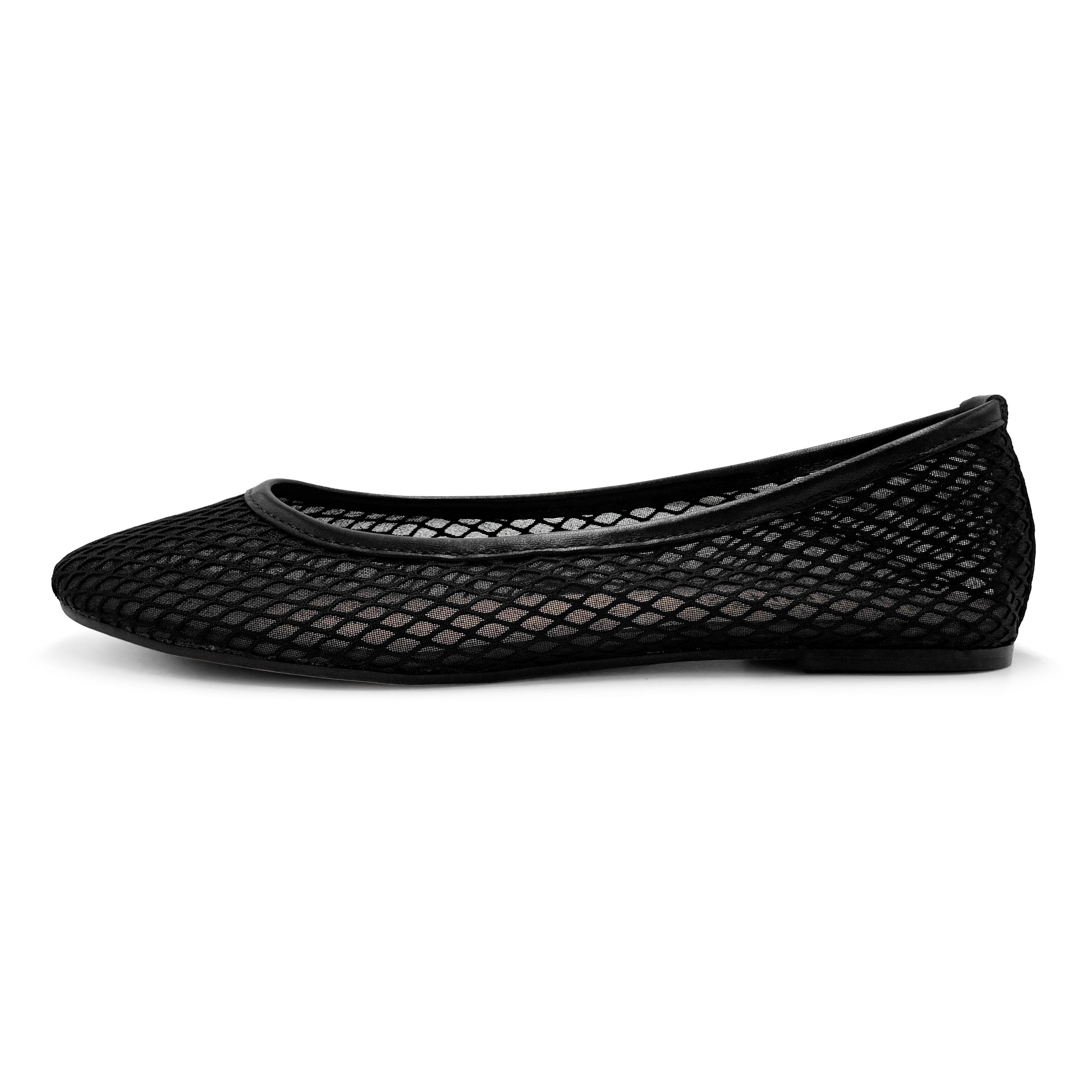 TT GO GREEN Collection - Black Transparent Mesh Ballet Flats in ECO Recycled Fabric