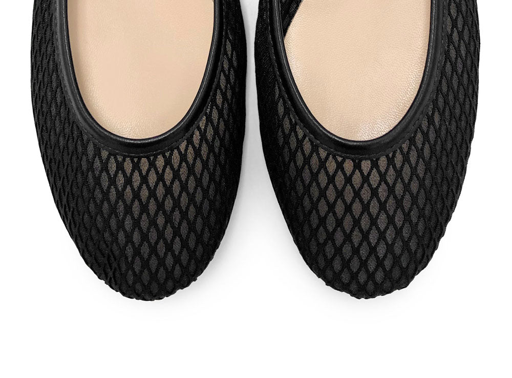 TT GO GREEN Collection - Black Transparent Mesh Ballet Flats in ECO Recycled Fabric