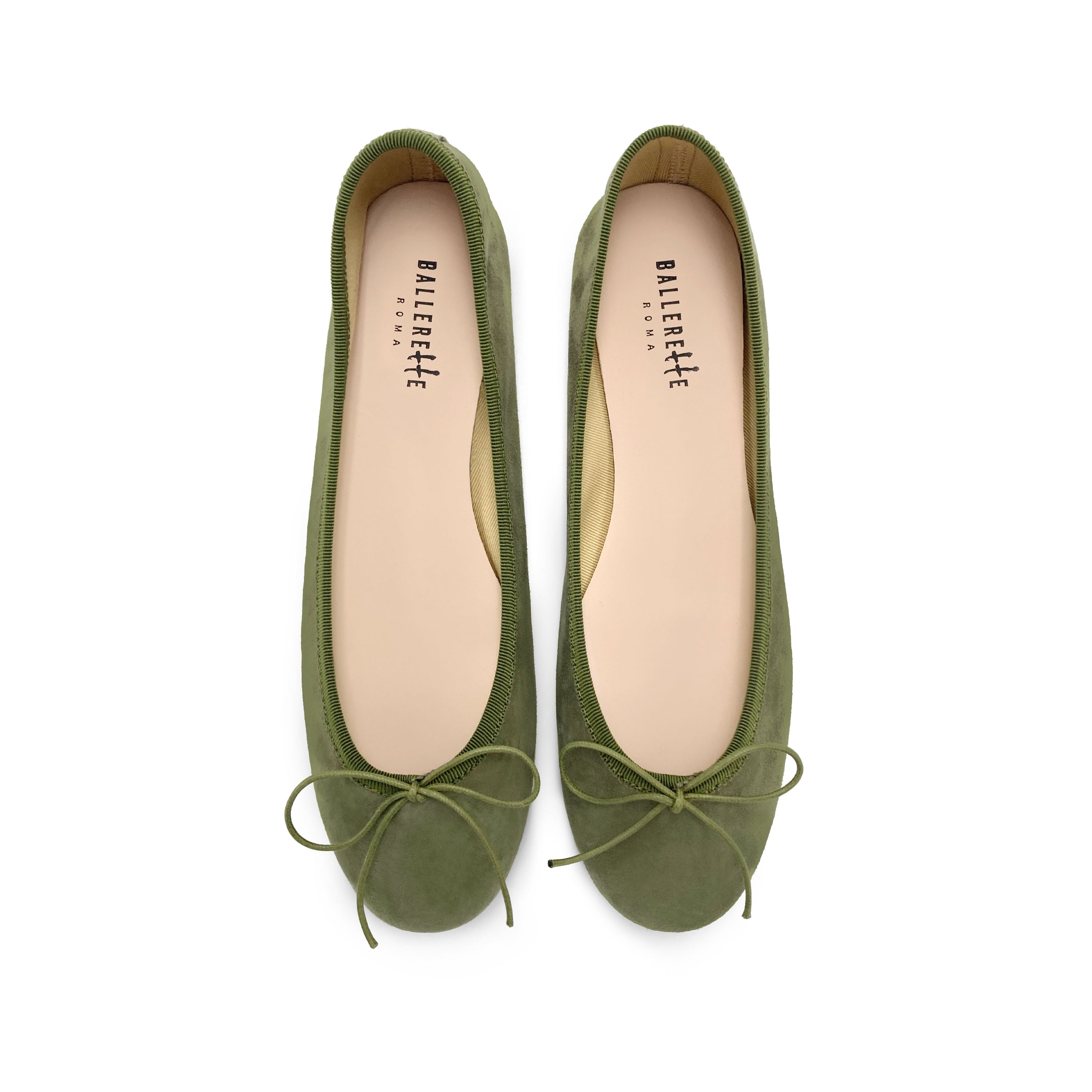 Green suede ballet flats