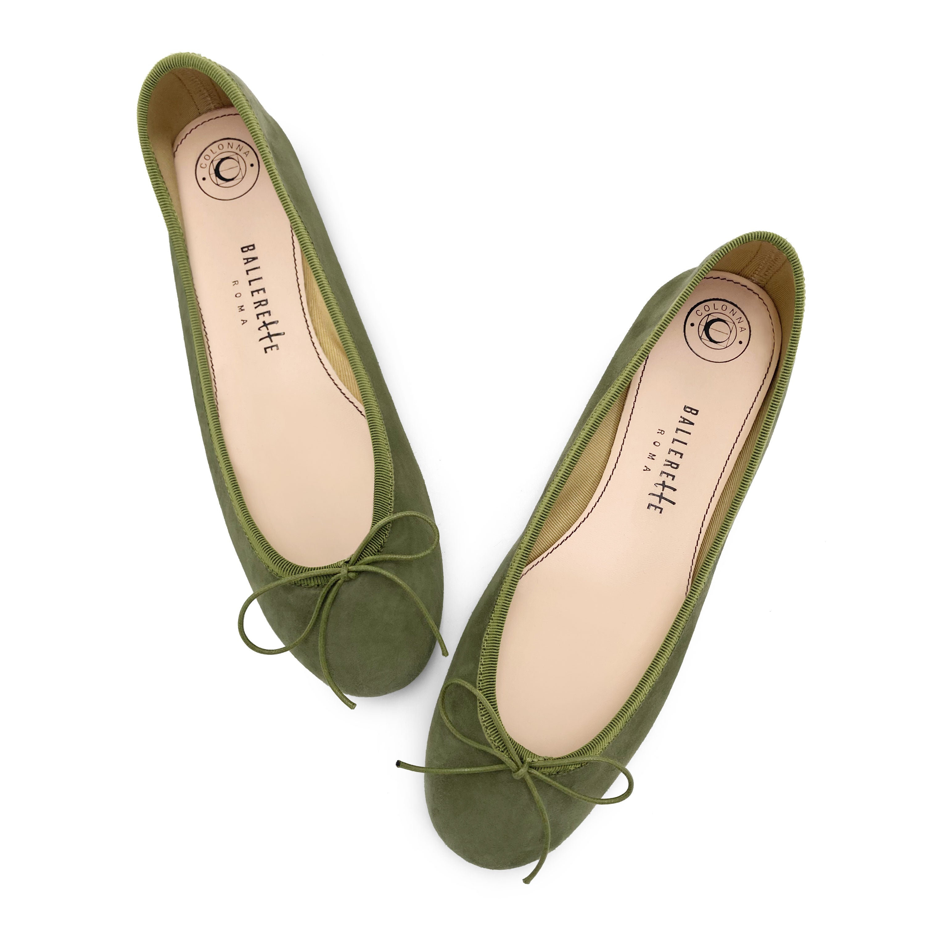 Green suede ballet flats