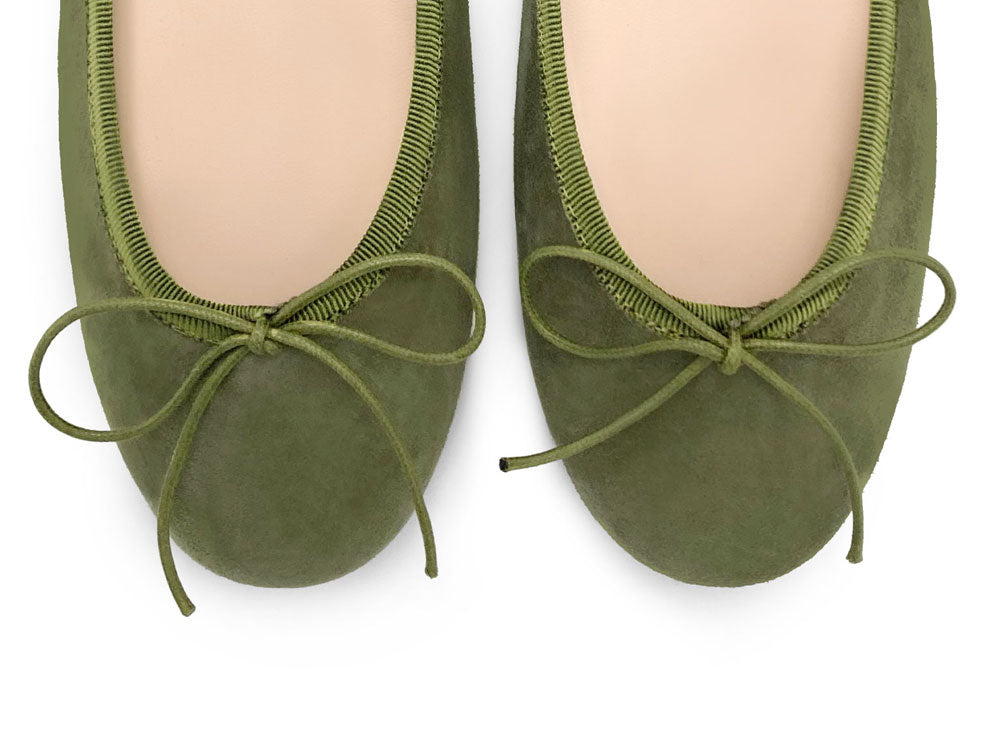 Green suede ballet flats