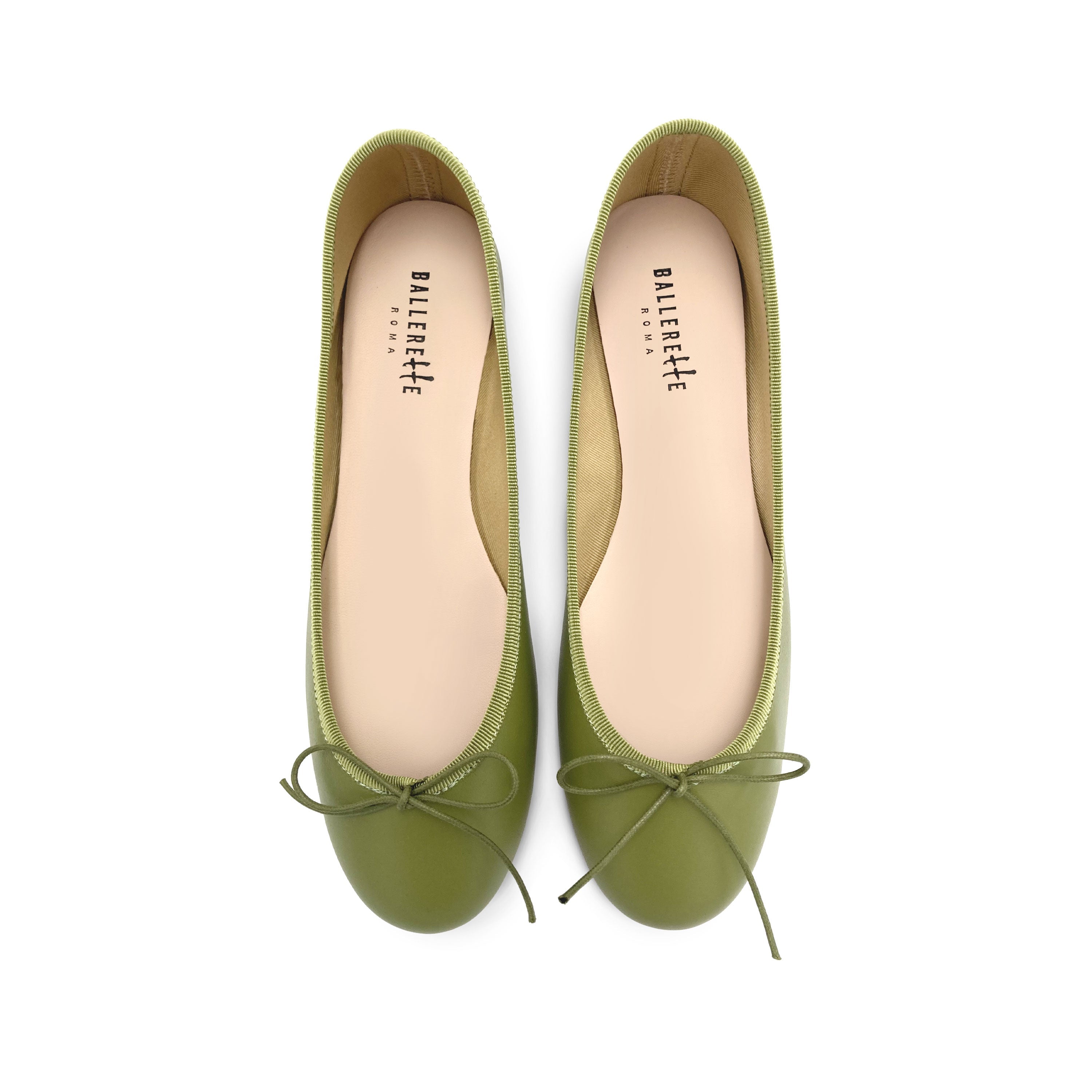 Olive green leather ballet flats