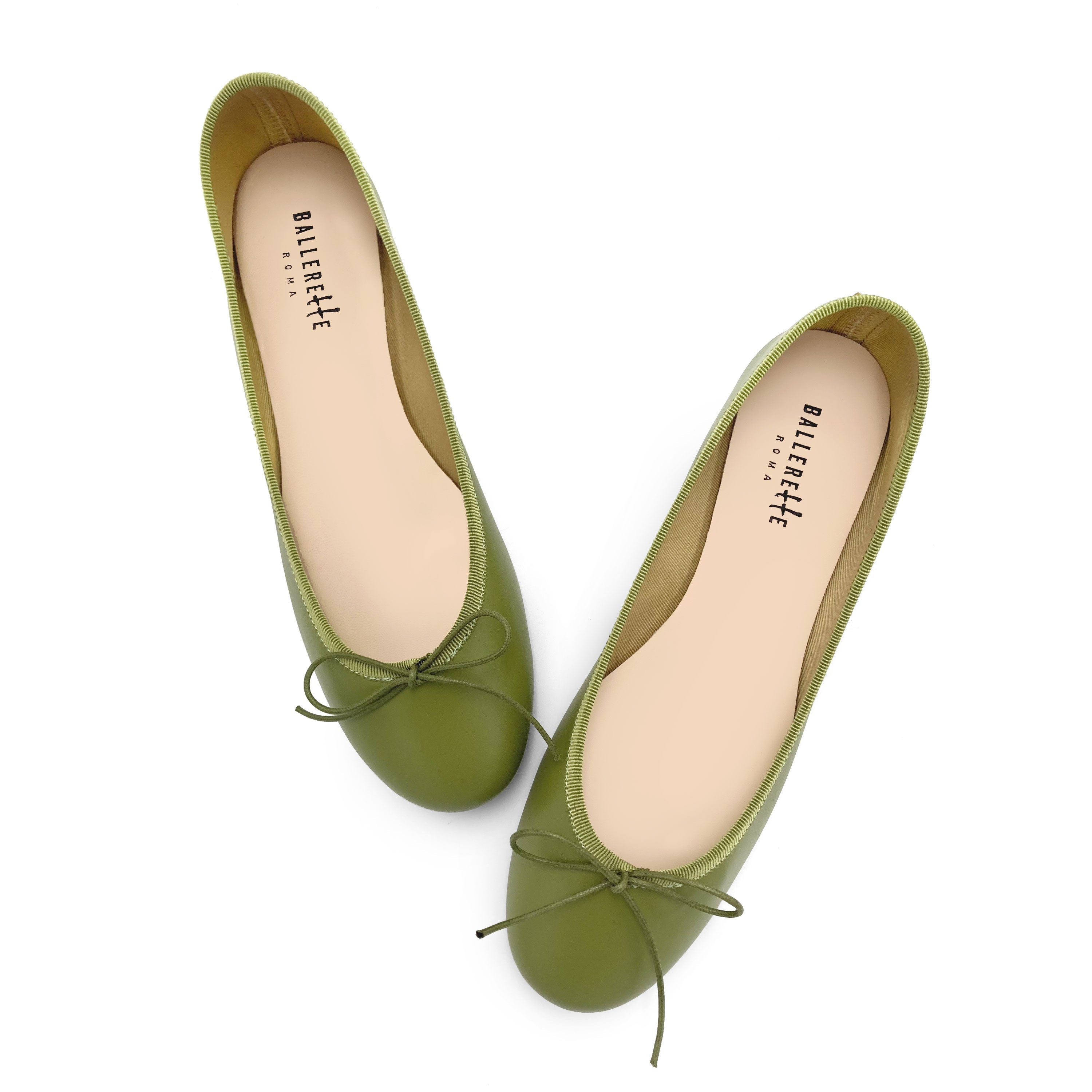 Olive green leather ballet flats