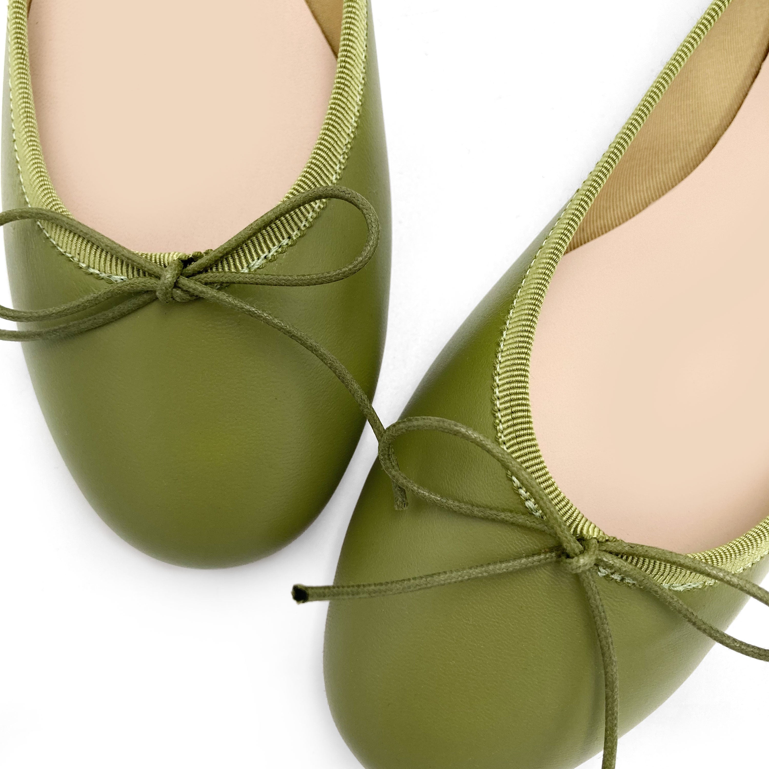Olive green leather ballet flats