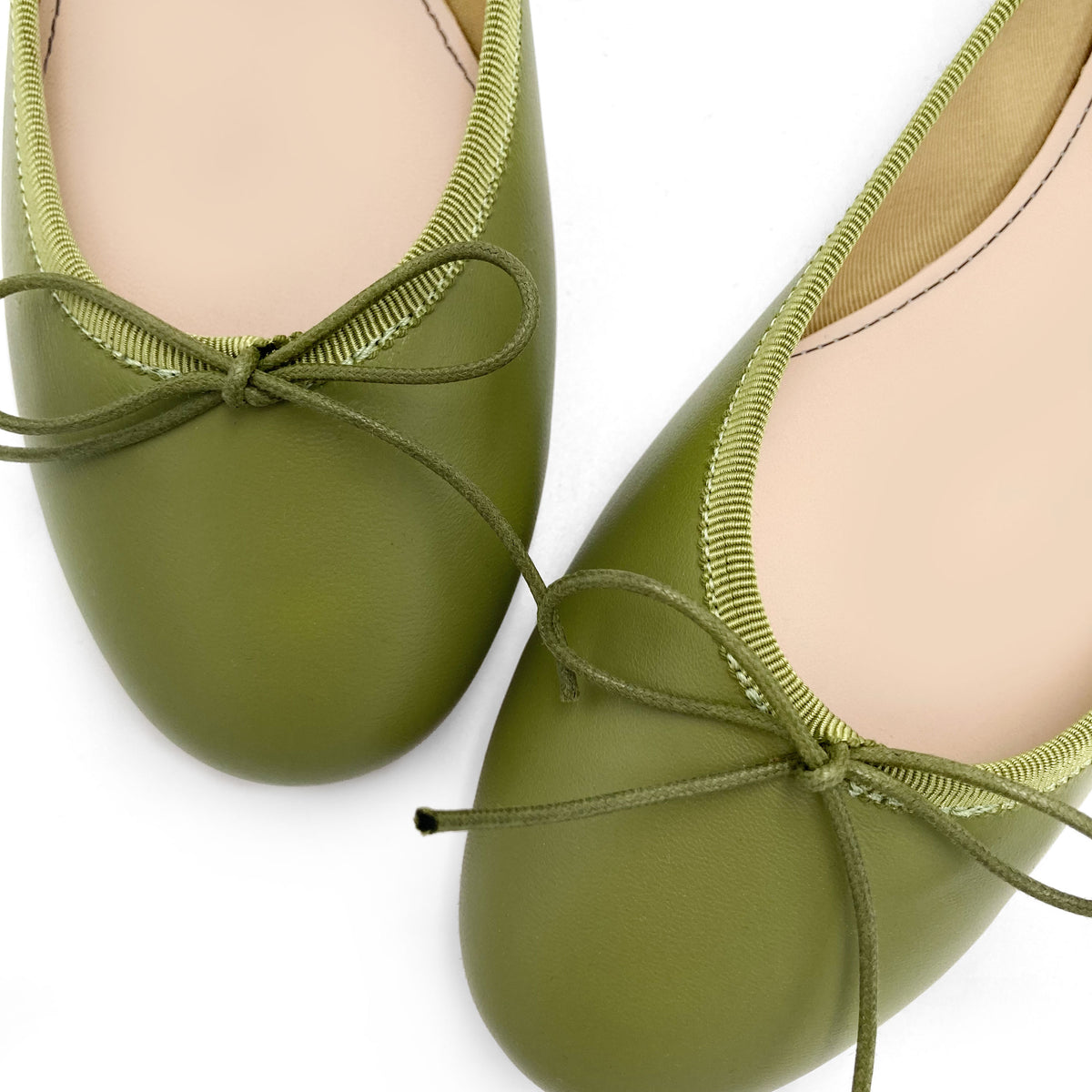 Olive green leather ballet flats