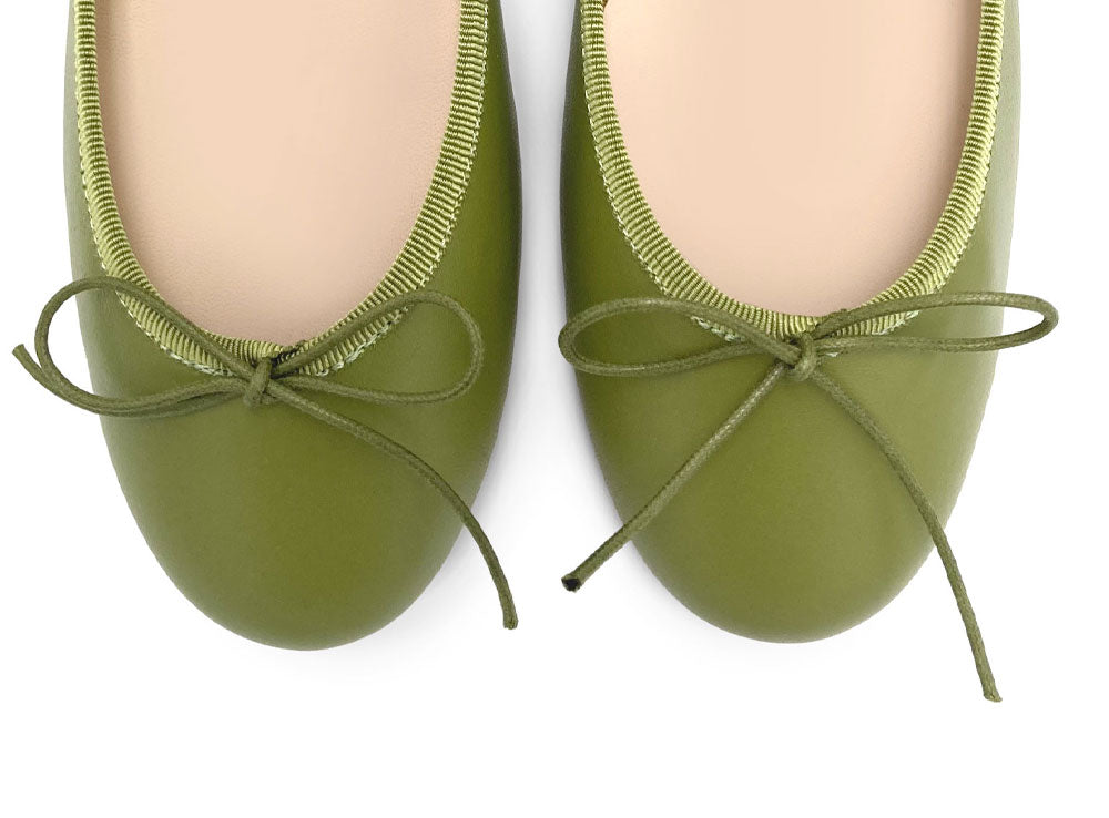 Olive green leather ballet flats