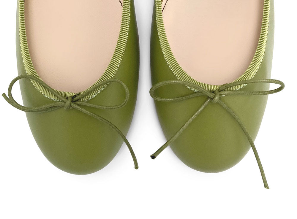 Olive green leather ballet flats