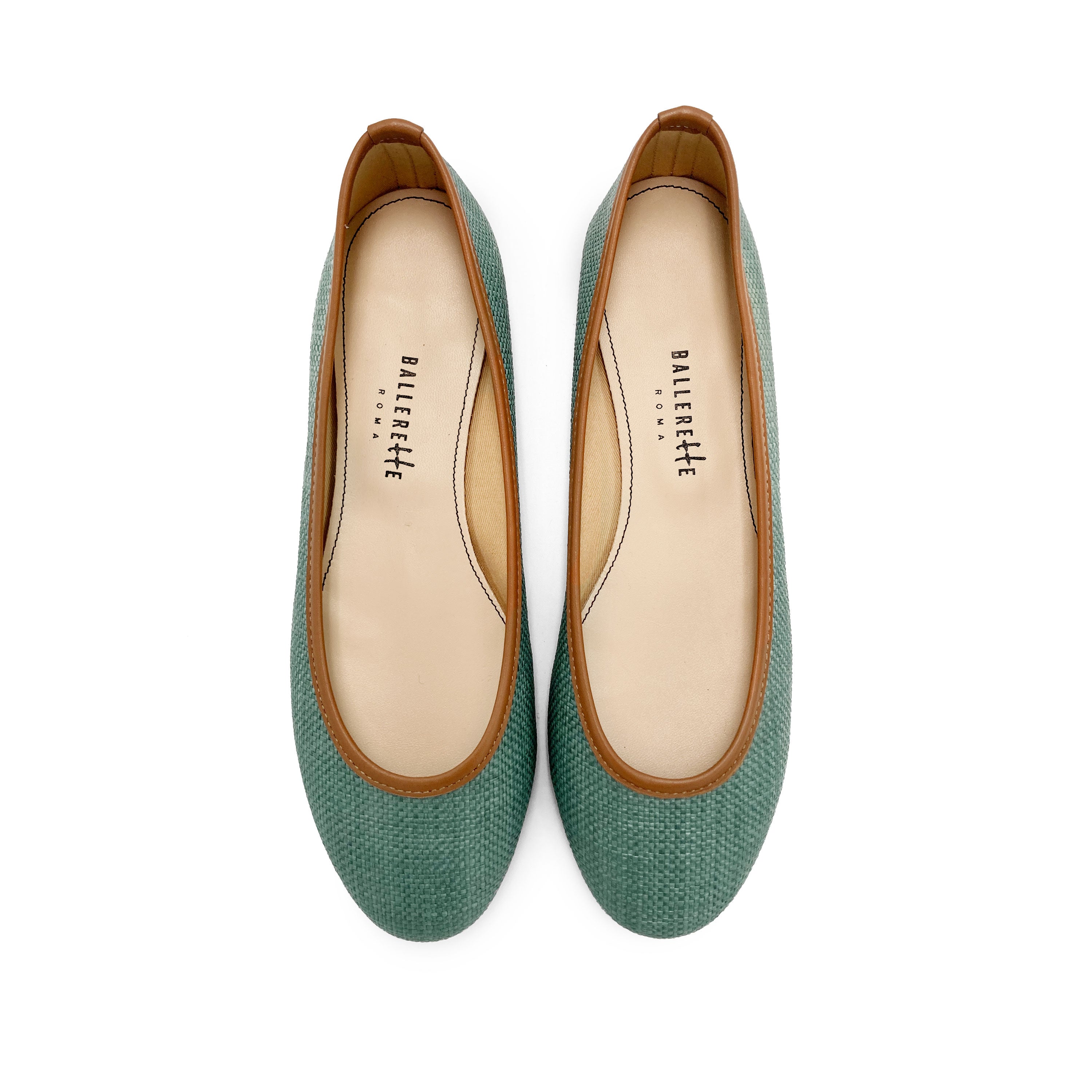 Green summer raffia ballet flats