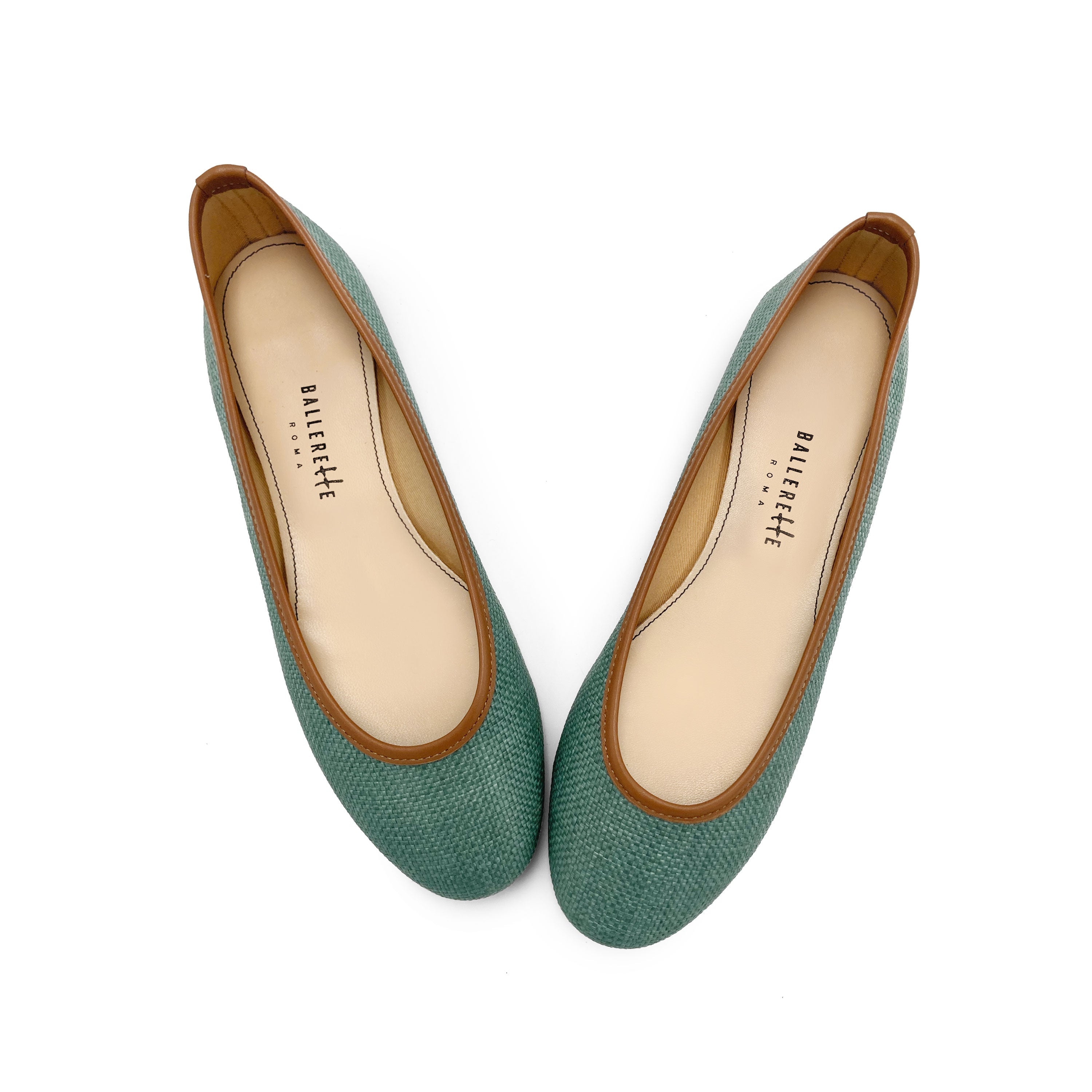 Green summer raffia ballet flats