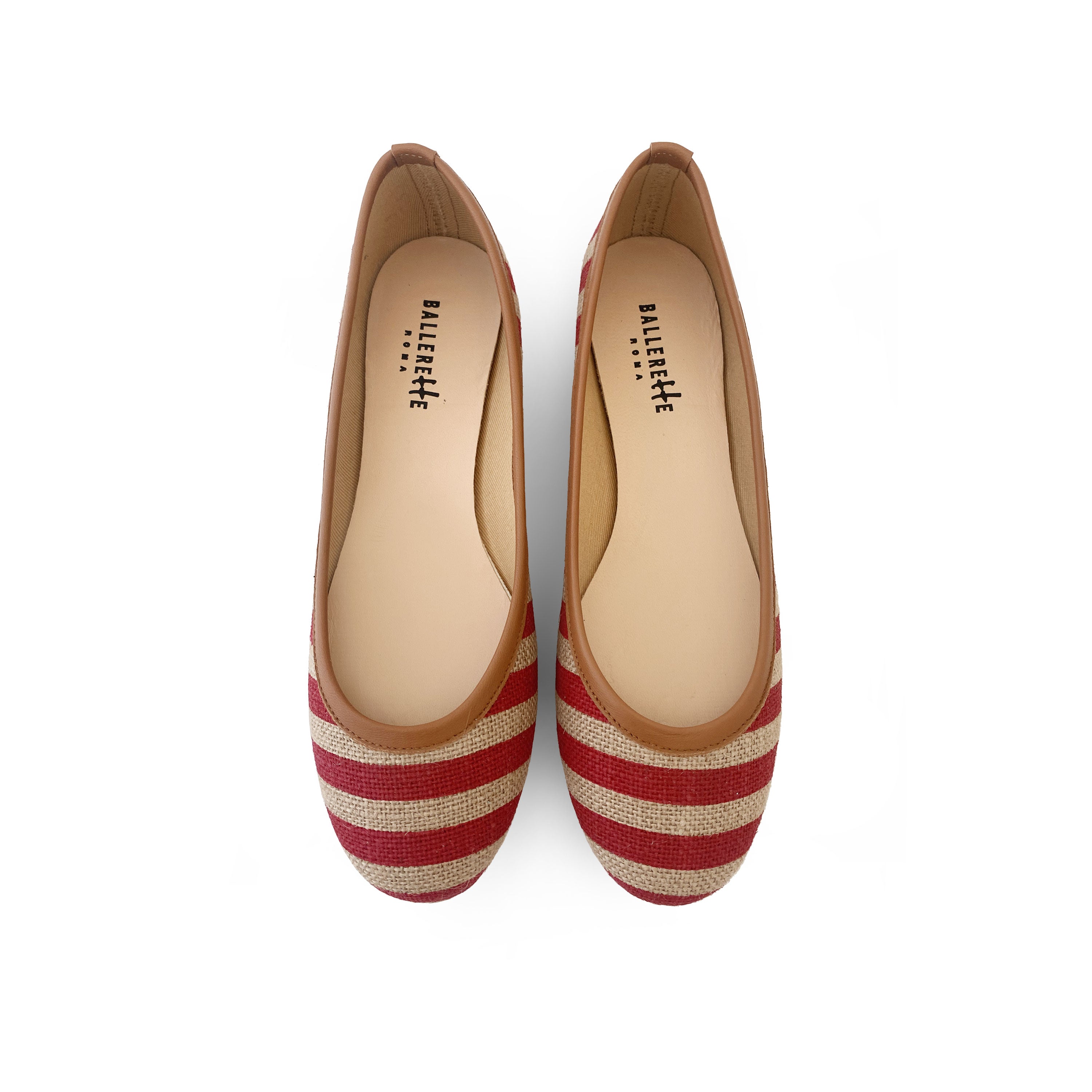 Red striped jute ballet flats