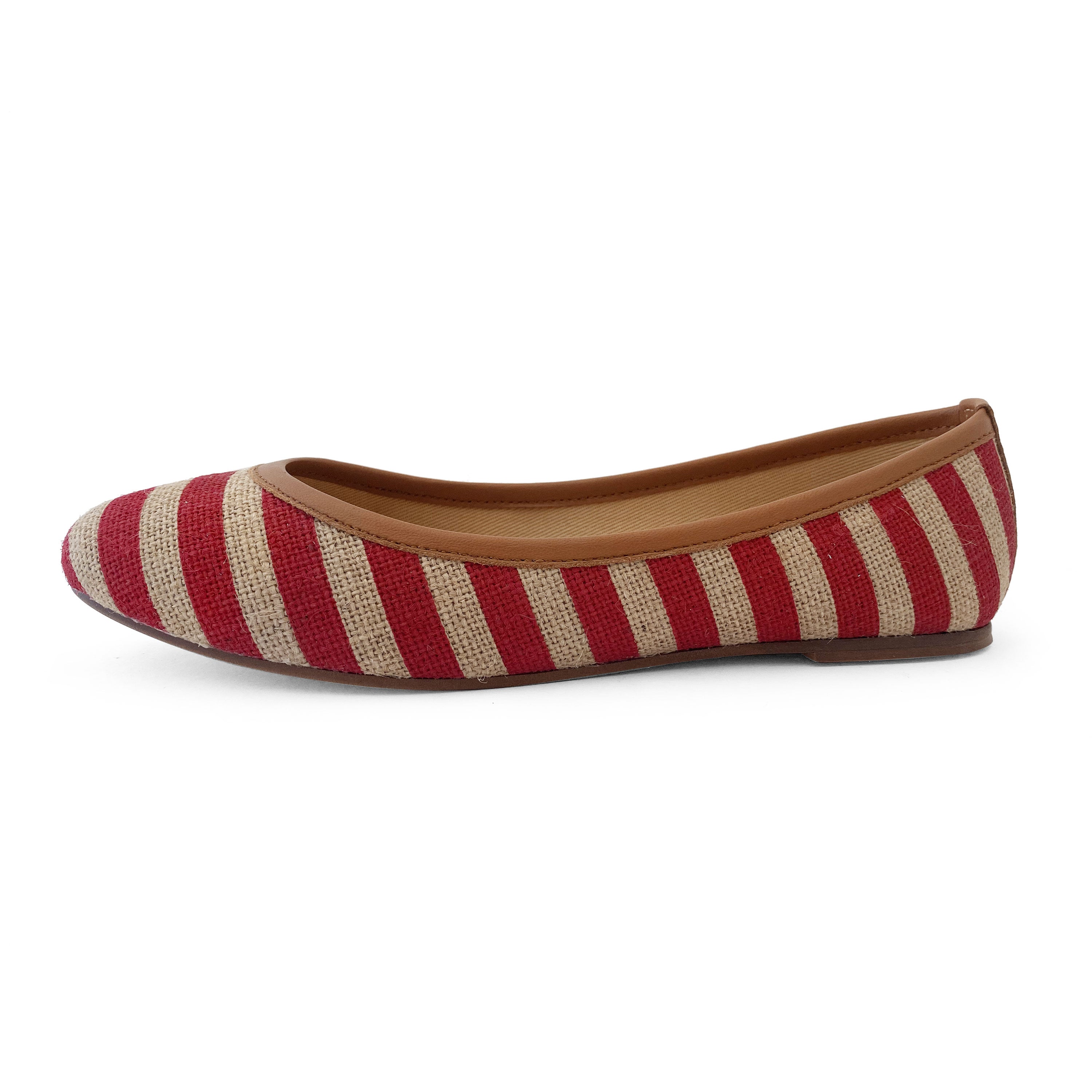 Red striped jute ballet flats