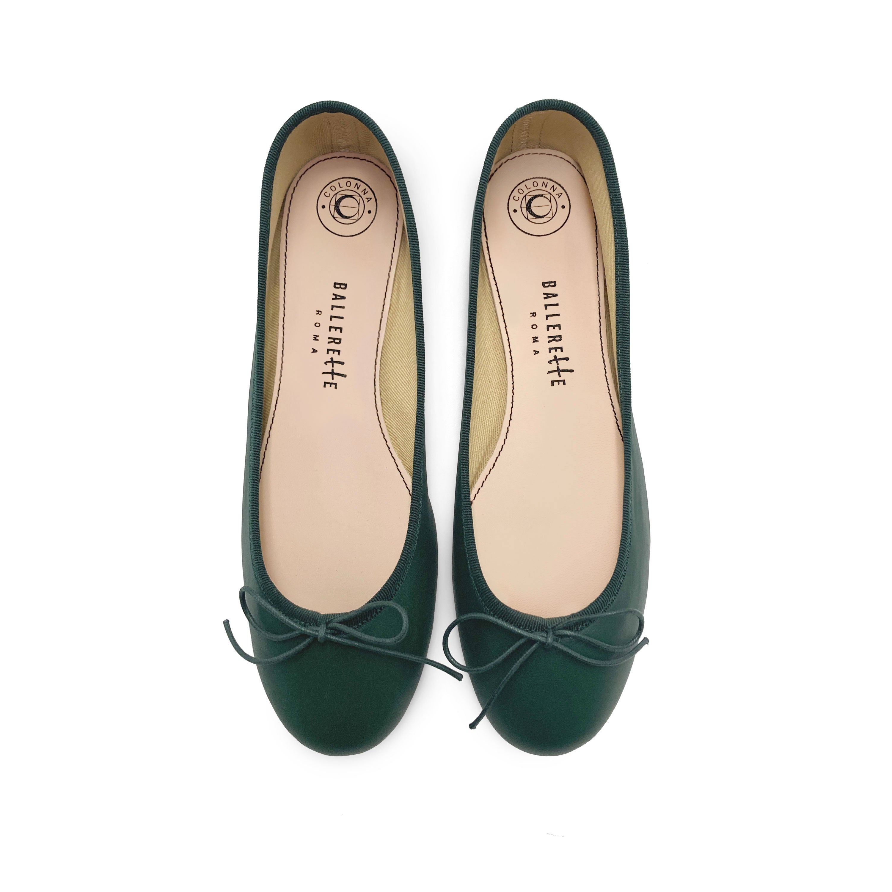 Bottle green leather ballet flats