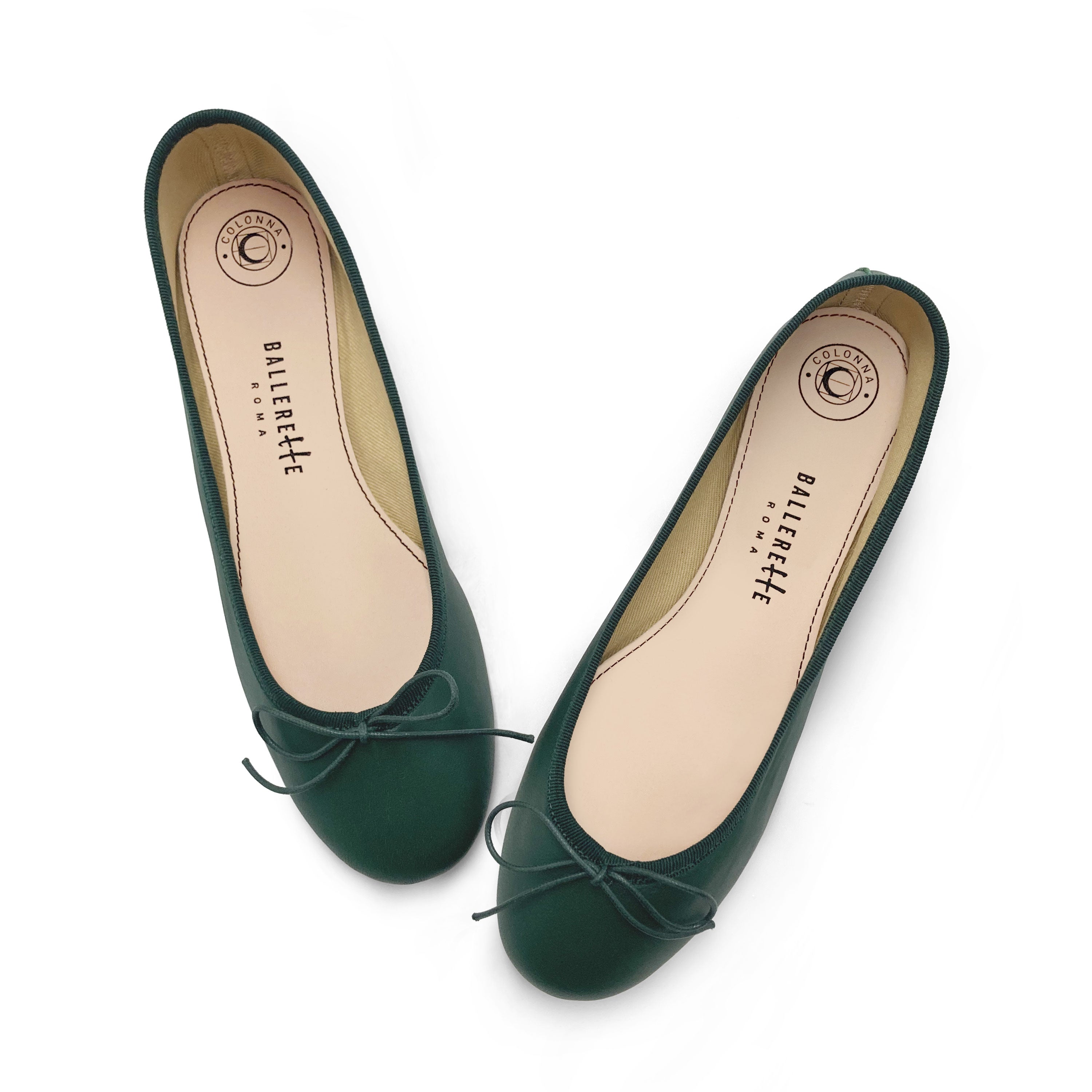 Bottle green leather ballet flats