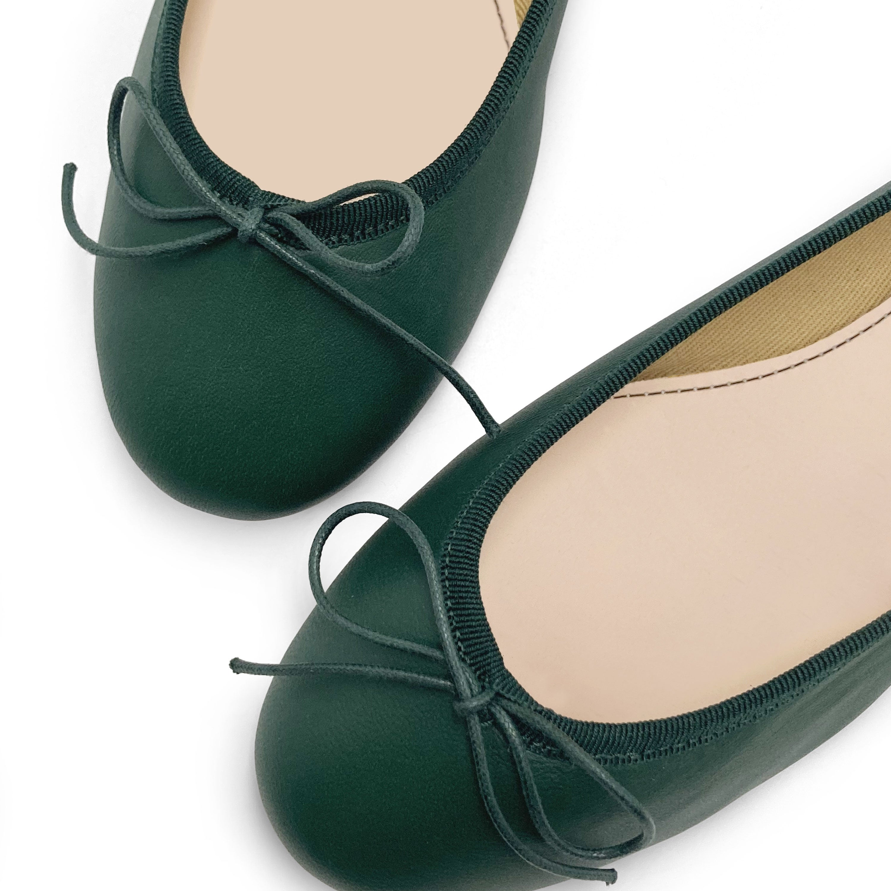Bottle green leather ballet flats