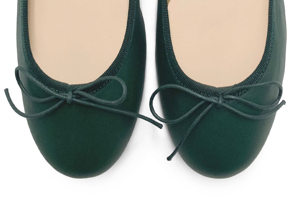 Bottle green leather ballet flats