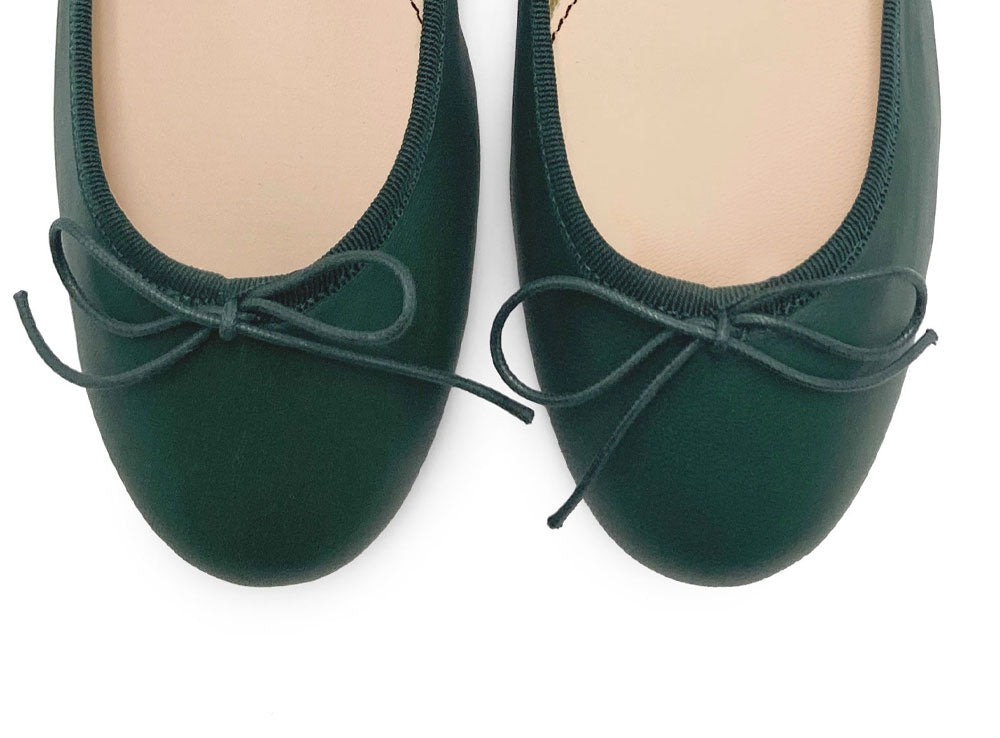 Bottle green leather ballet flats
