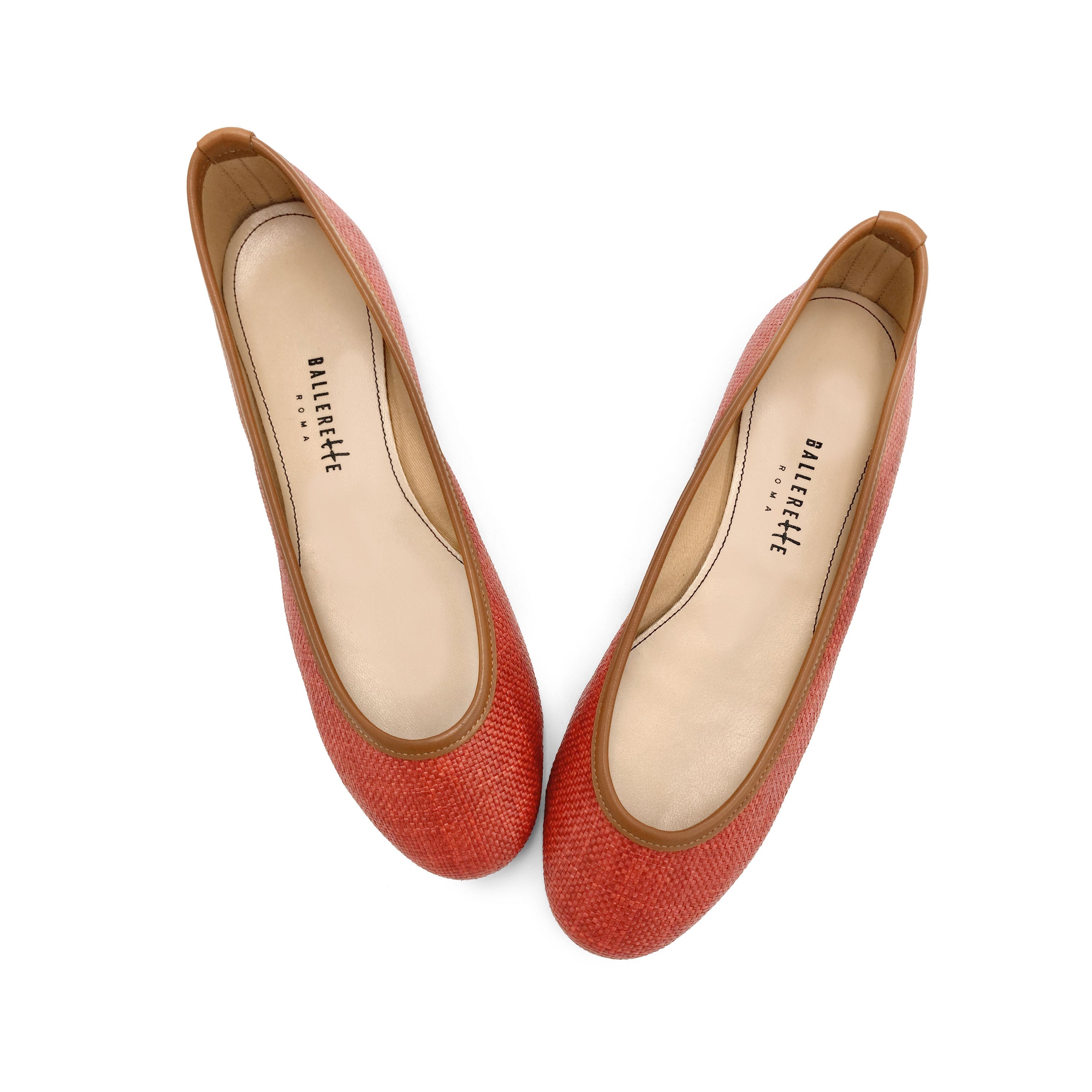 Red summer raffia ballet flats