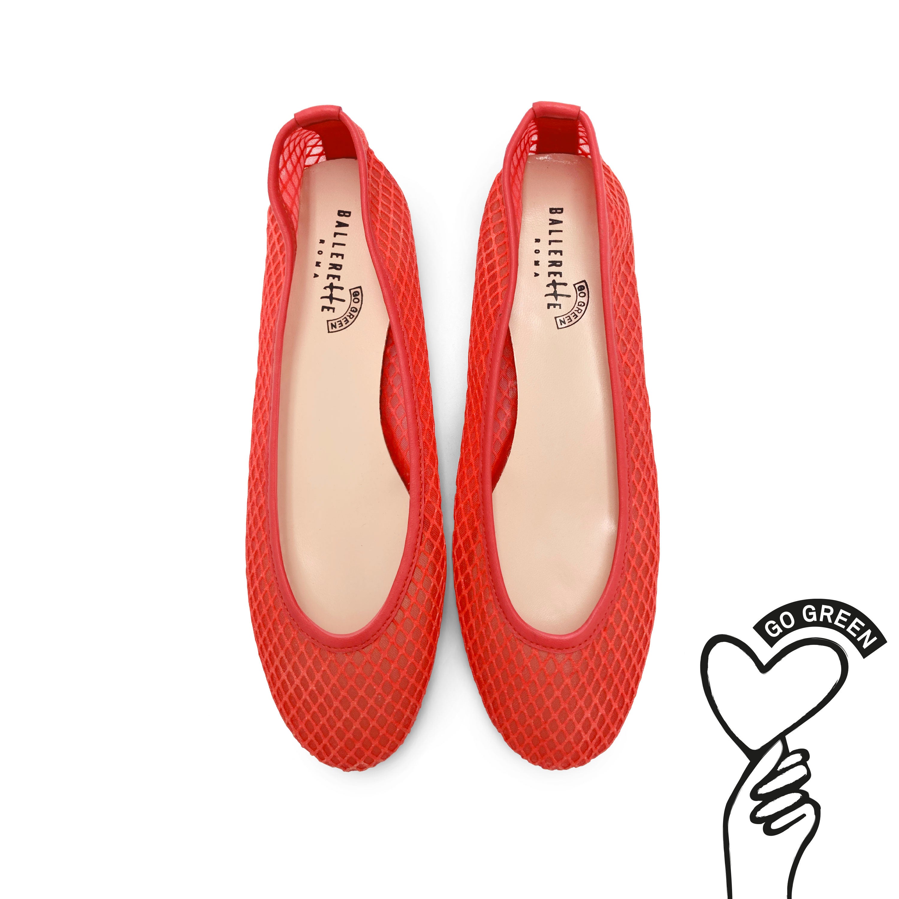 TT GO GREEN Collection - Coral Red Transparent Mesh Ballet Flats in ECO Recycled Fabric