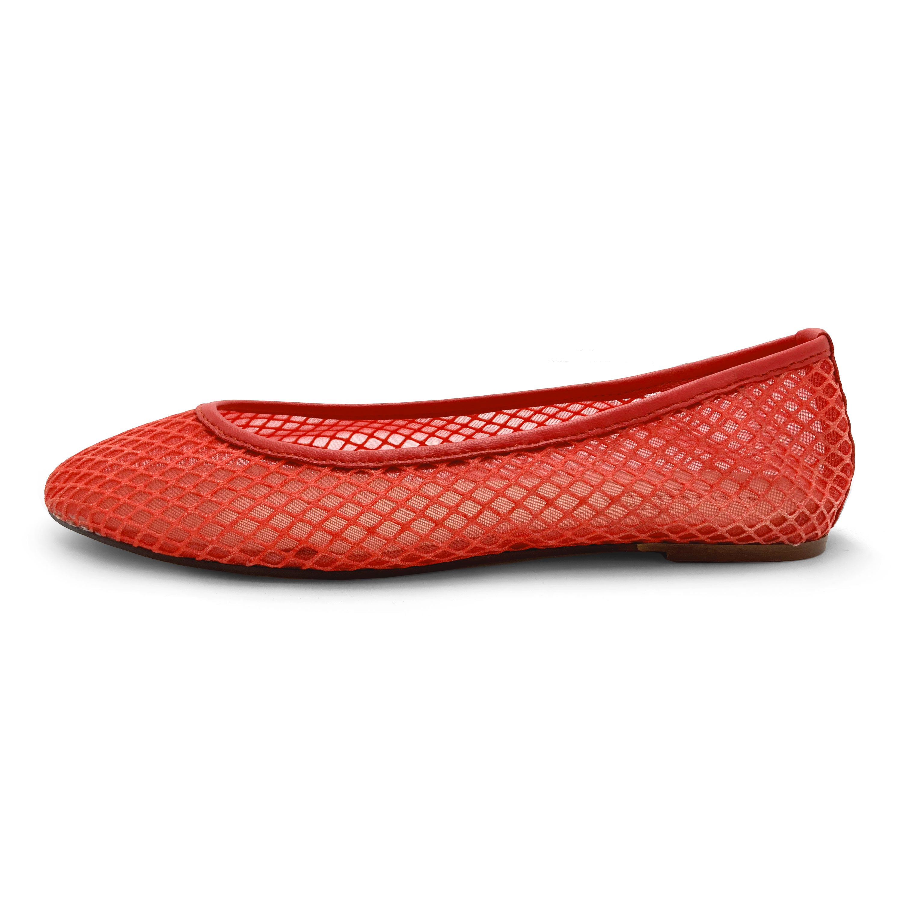 TT GO GREEN Collection - Coral Red Transparent Mesh Ballet Flats in ECO Recycled Fabric