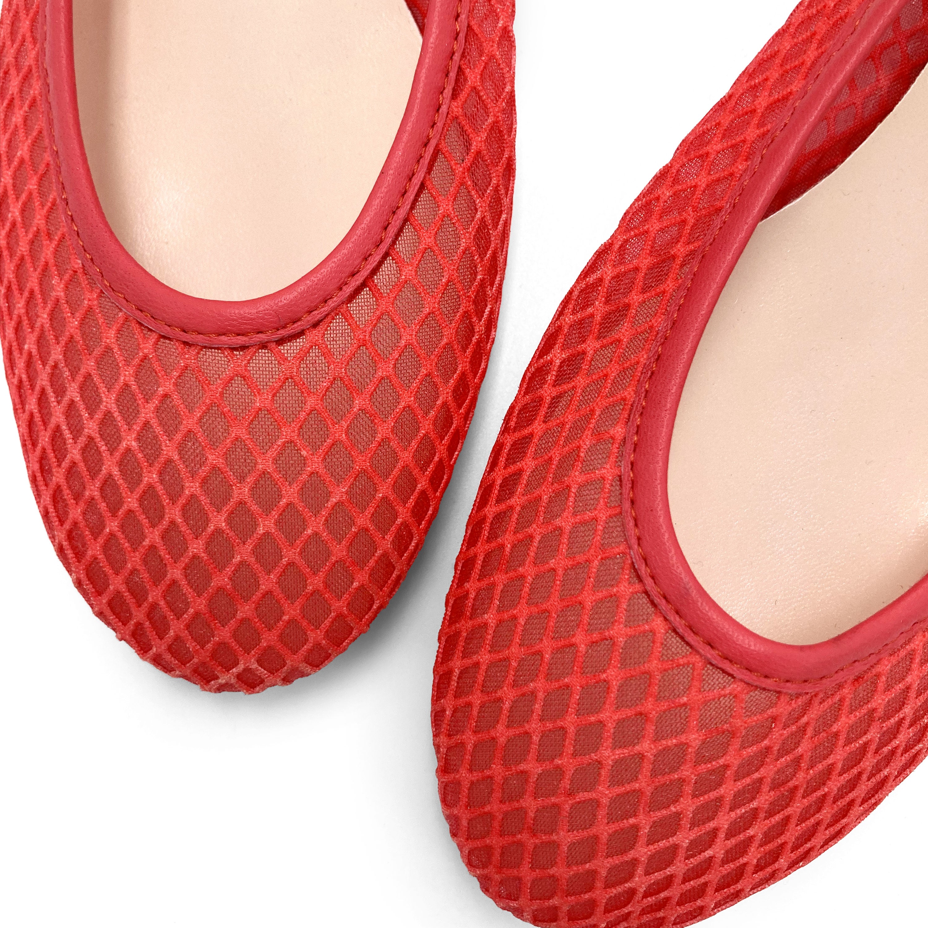 TT GO GREEN Collection - Coral Red Transparent Mesh Ballet Flats in ECO Recycled Fabric