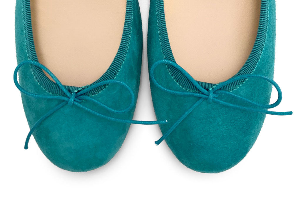 Peacock blue suede ballet flats