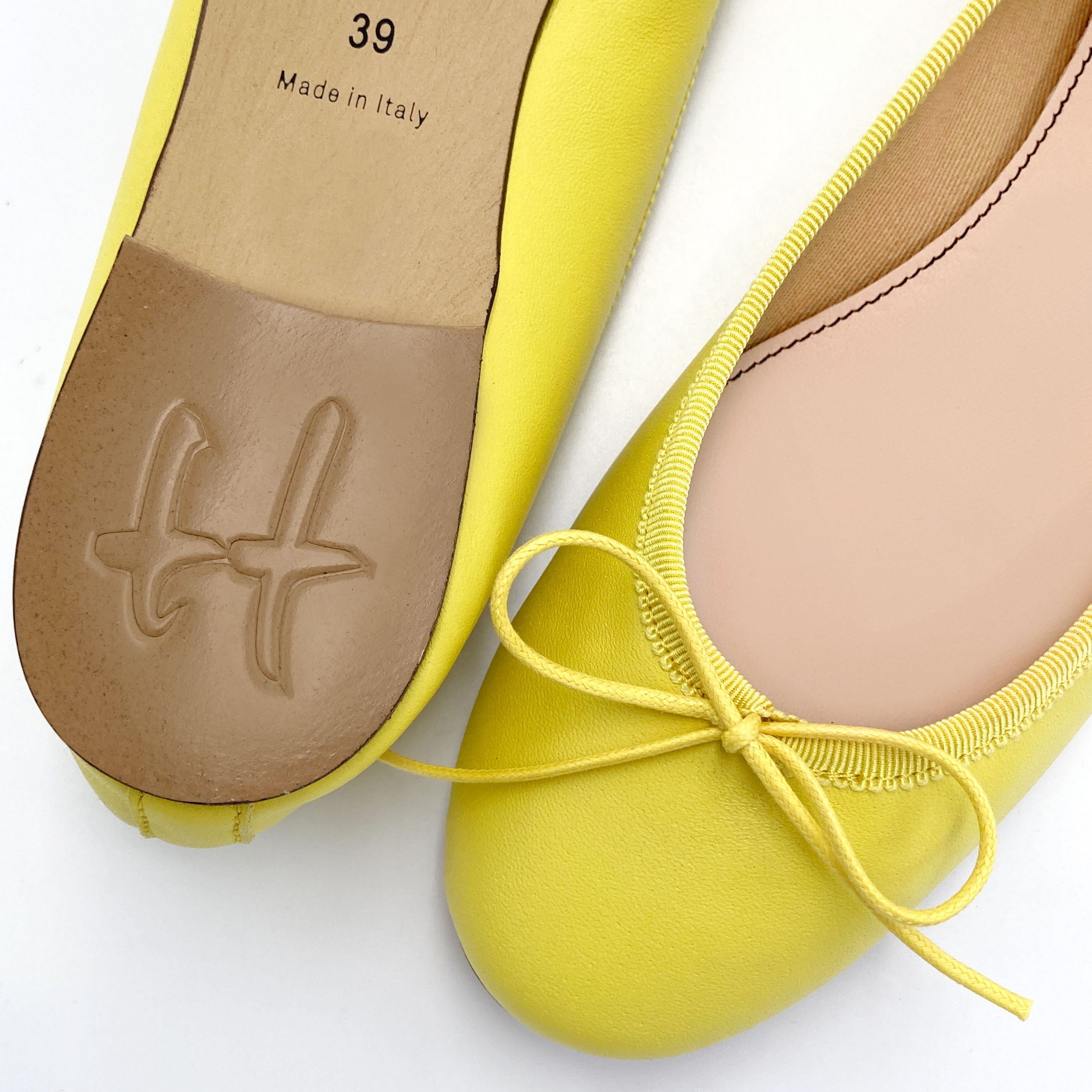Lemon yellow leather ballet flats