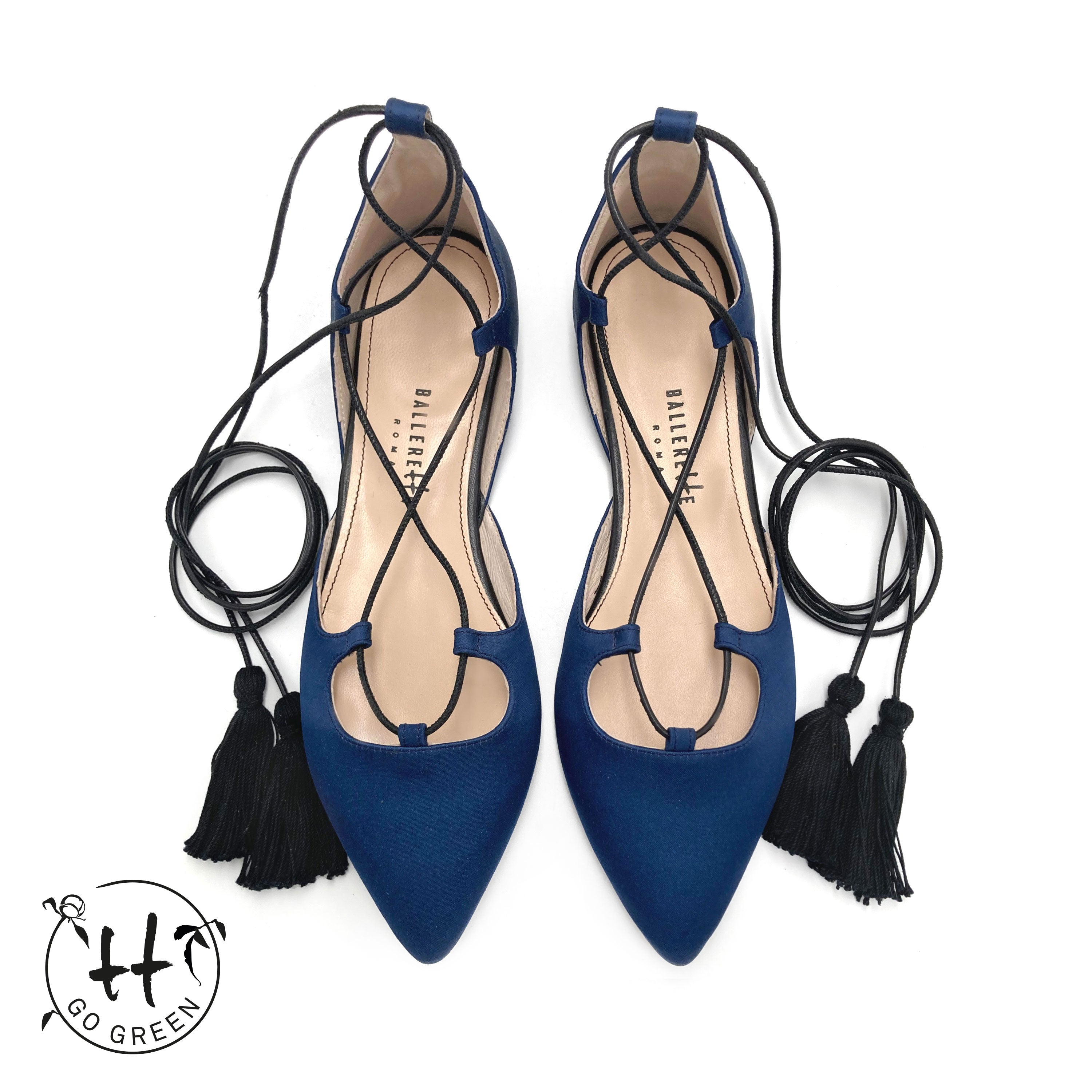 TT GO GREEN COLLECTION - Blue lace-up ballet flats in eco-friendly satin