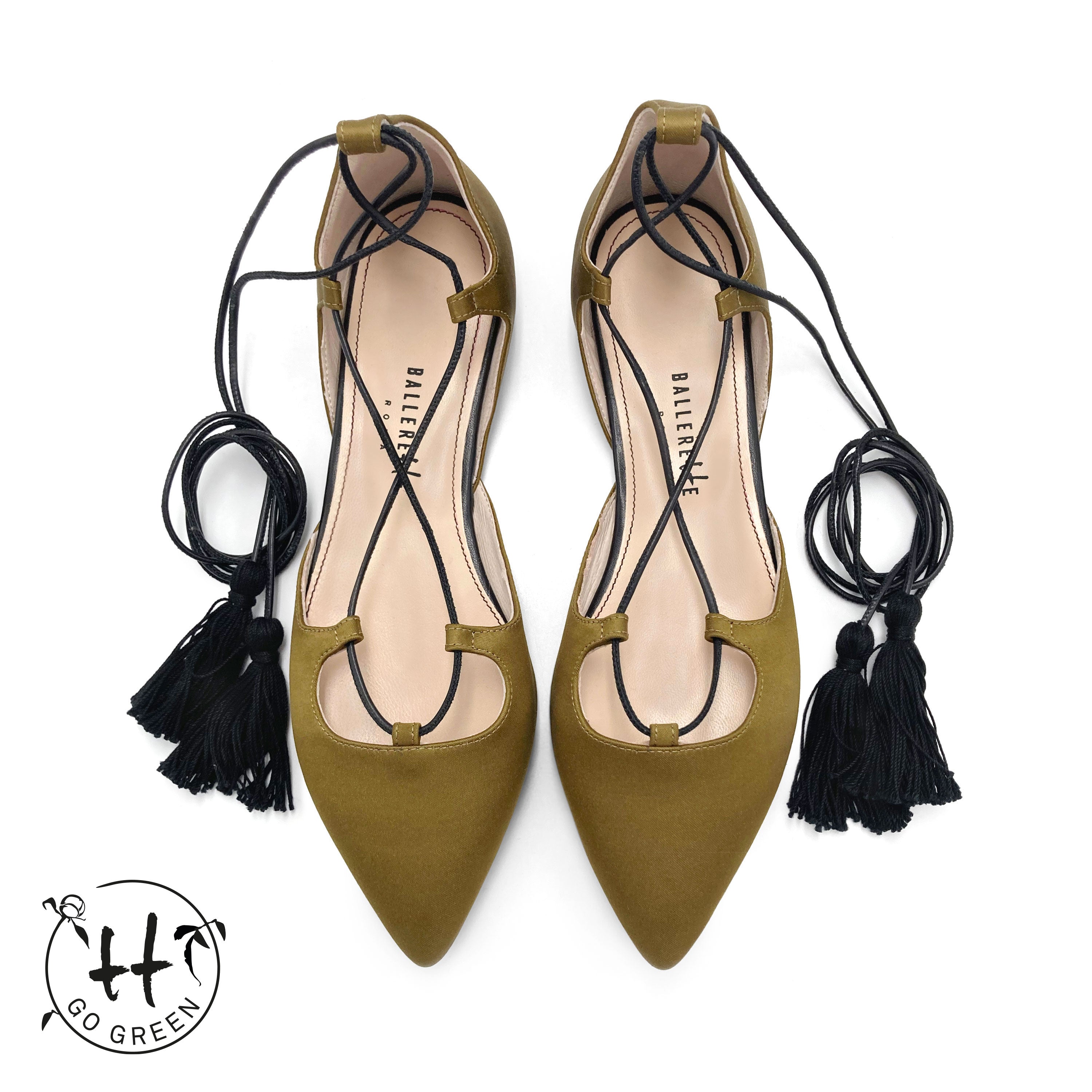 TT GO GREEN COLLECTION - Mustard lace-up ballet flats in eco-friendly satin